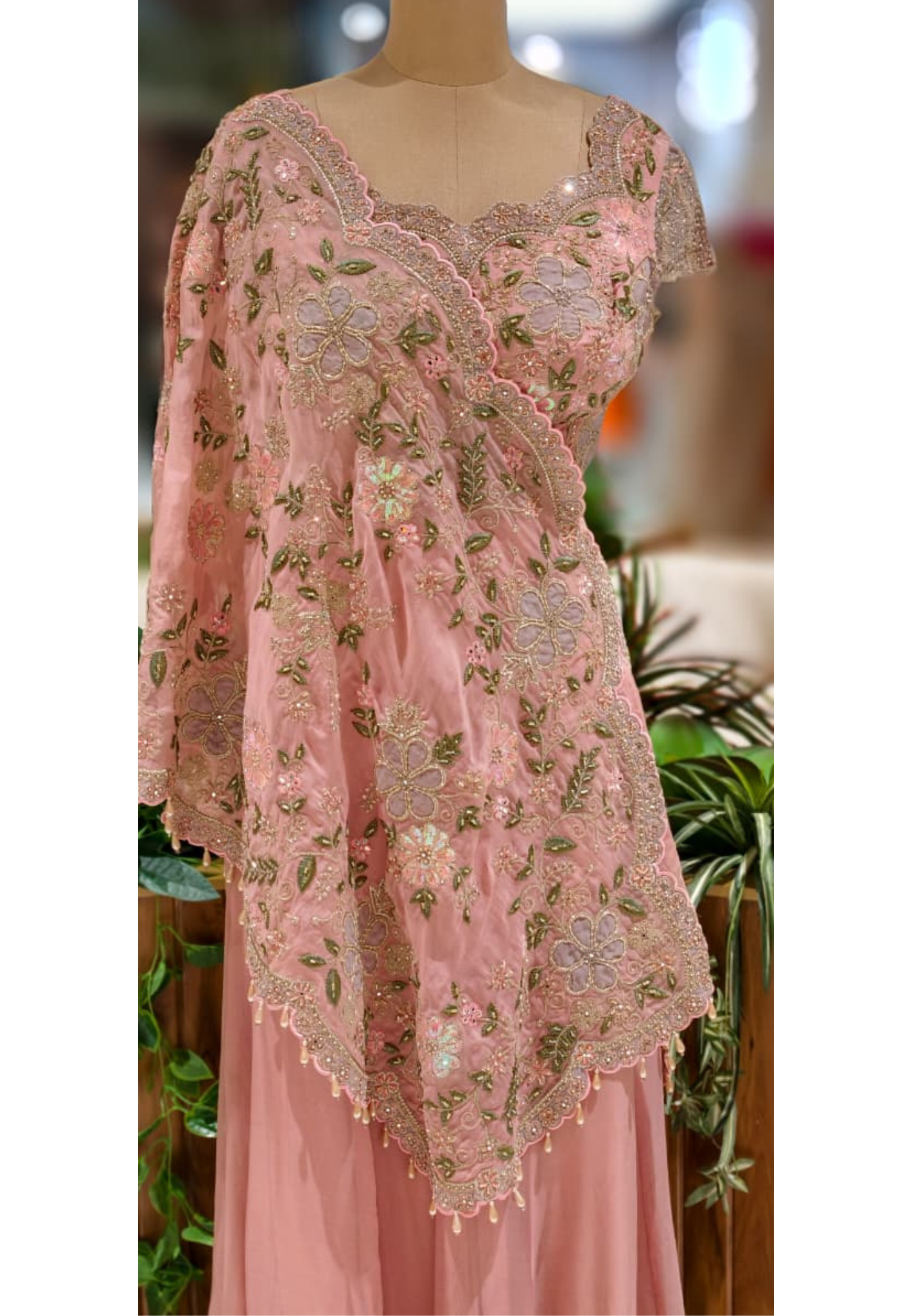 Very Elegant Look Floral Embroidered Cut-Work Designer Crop-Top With Palazzo Bottom & Tasseled Shrug- 12964 (Dispatching After 45 Days On Orders)