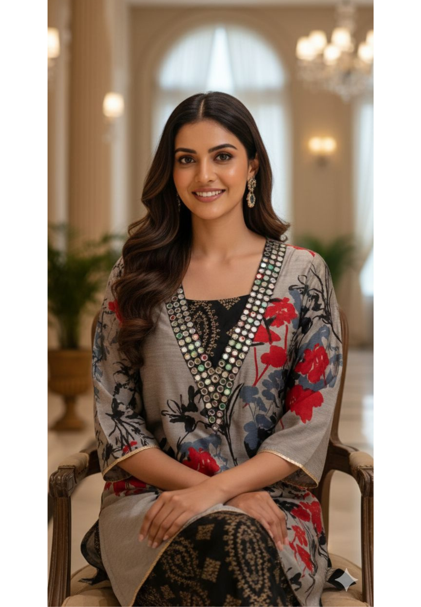 Real Mirror V-Neck Printed Kurta With Inner & Bottom In Modal Silk Fabric- 12992 Dispatching on Monday