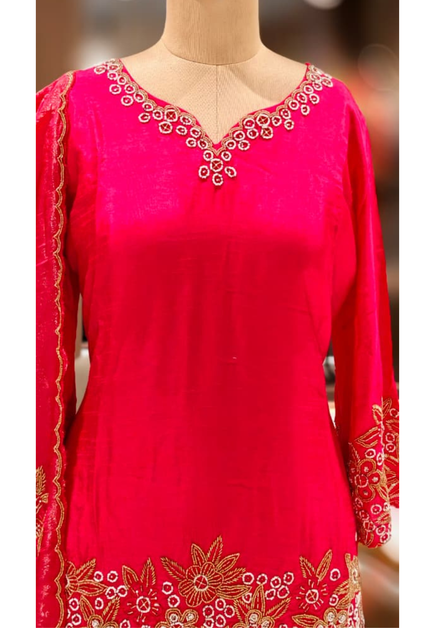 Tiny Pearl With Cut-Dana Spiral Work Tissue Full Suit Set With Dupatta & Loose Palazzo Bottom- 12732