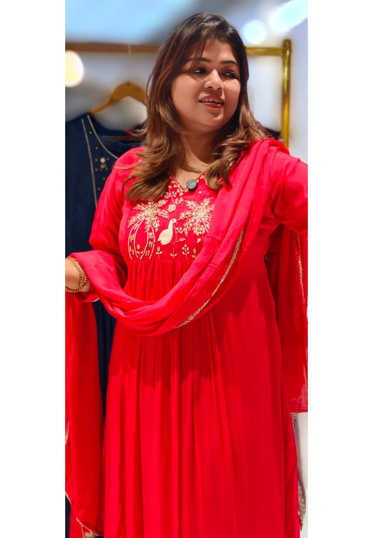 Figures With Trees Cut Dana & Pearl Work Chinon A-Line Full Suit Set With Dupatta- 13045