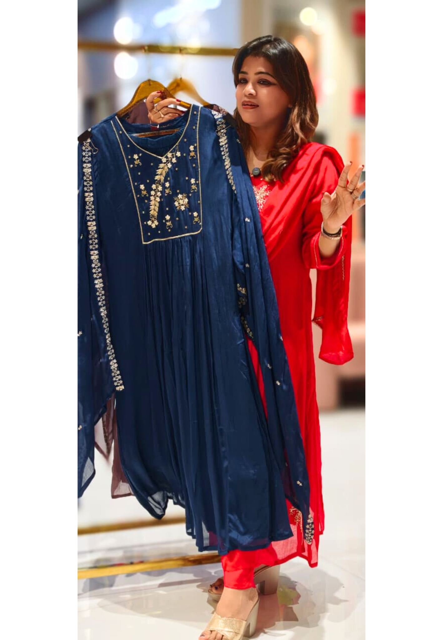 Cut-Dana With Tiny Pearl Chinon A-Line Full Suit Set With Fine Work Dupatta- 13046