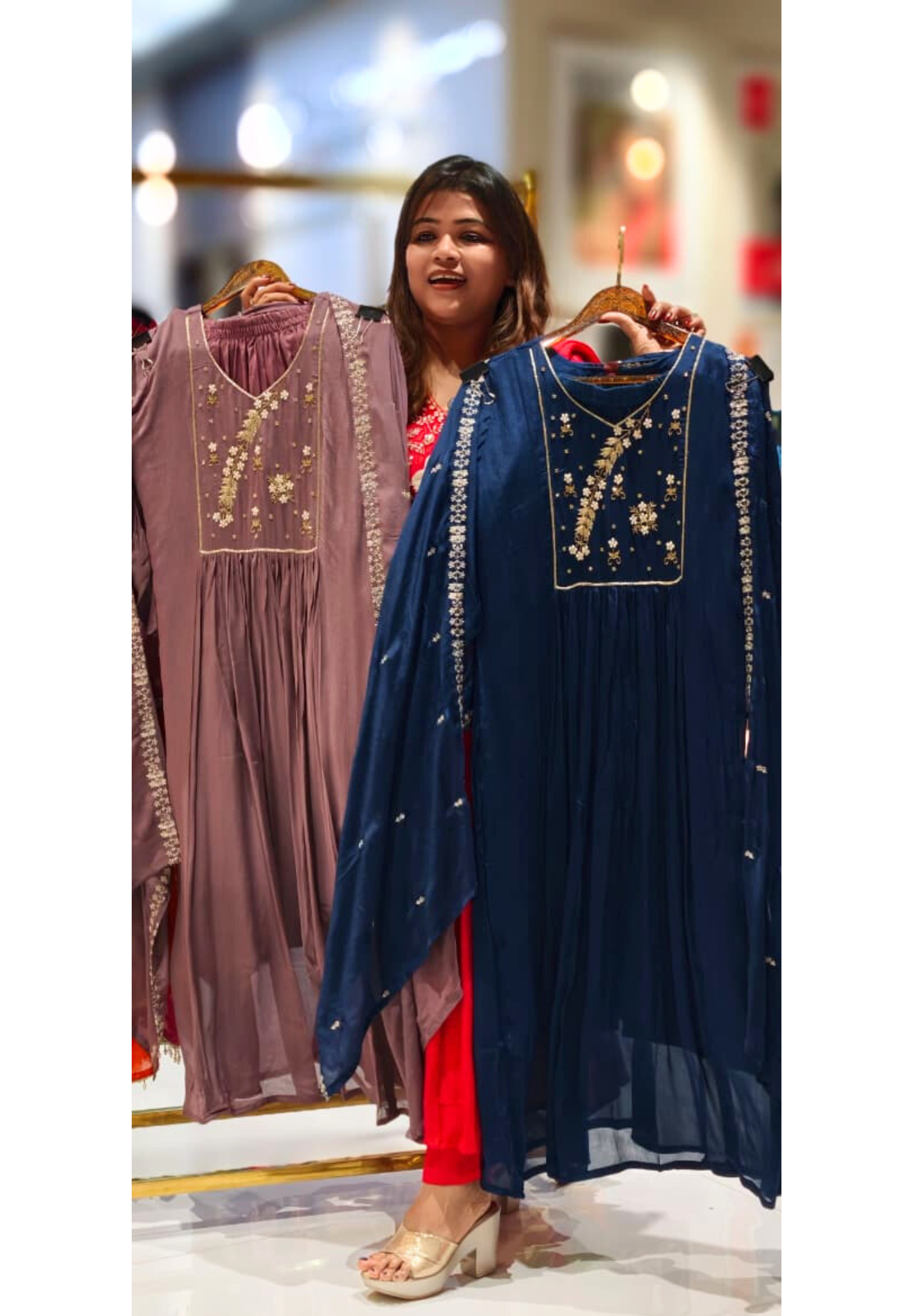 Cut-Dana With Tiny Pearl Chinon A-Line Full Suit Set With Fine Work Dupatta- 13046