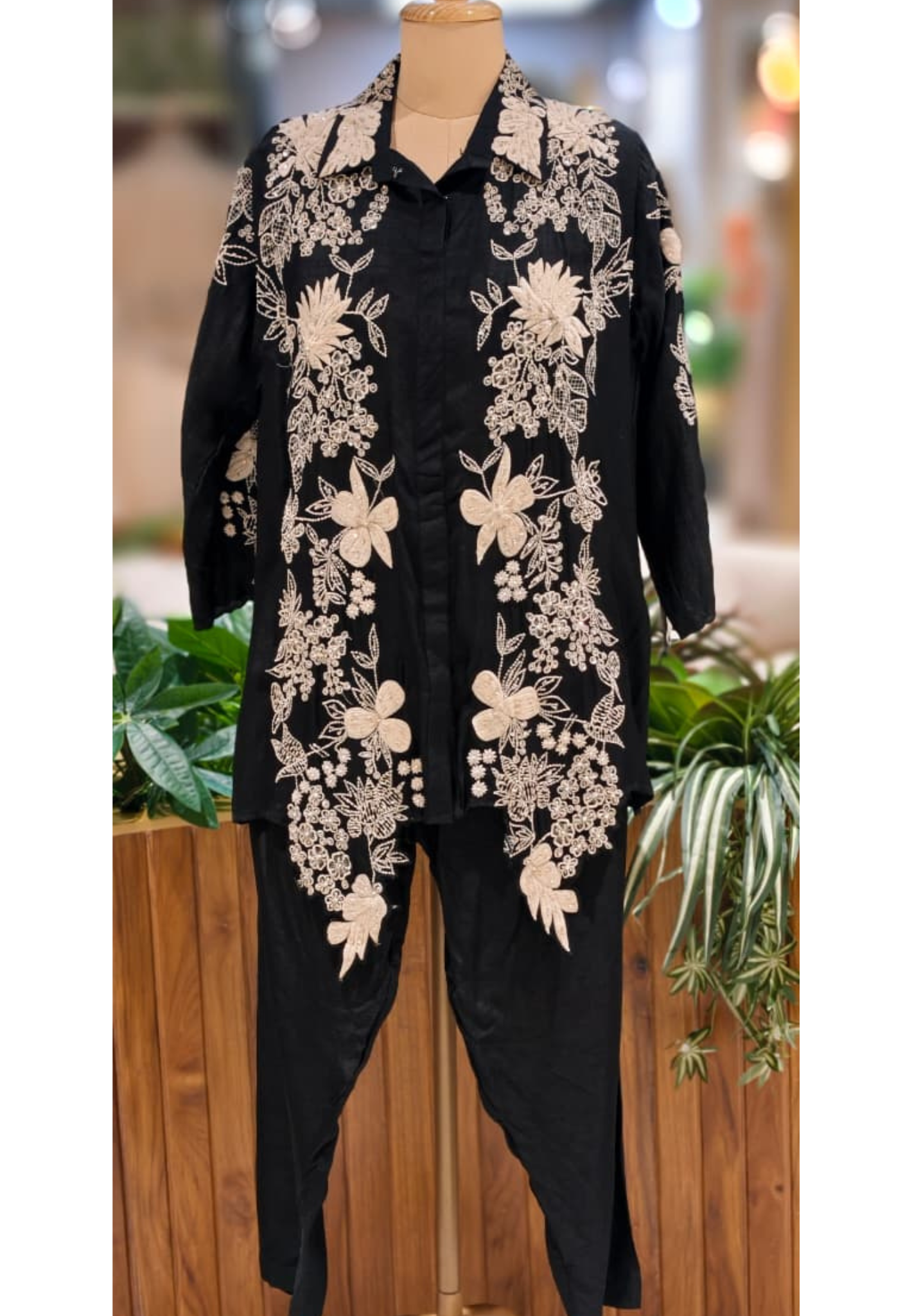 Pure Thread Embroidery With Sequin Upwork Floral Co-Ord Set In Silk Fabric