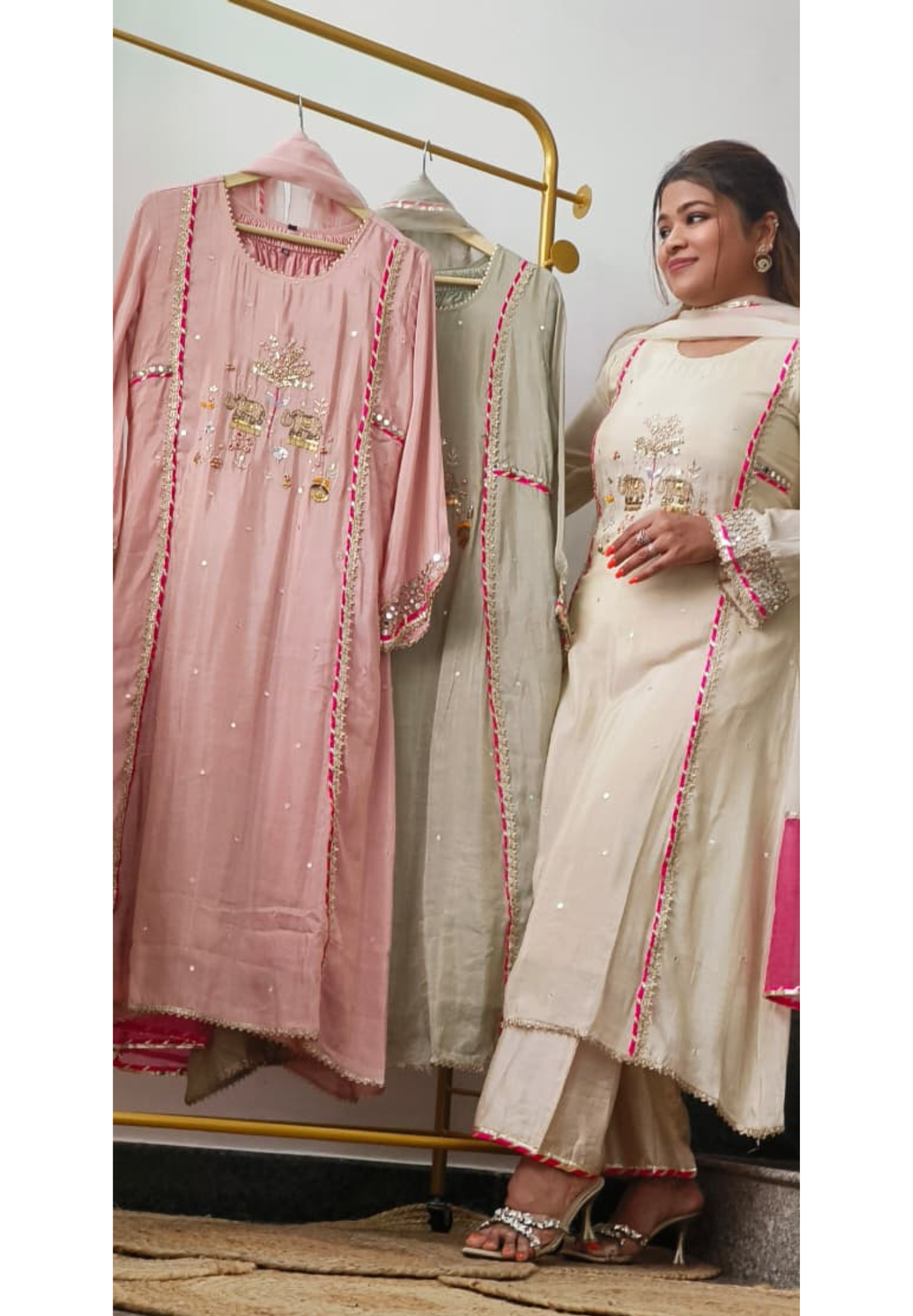 Figure Embroidery Real Mirror With Sequin Elegance Tissue Highlighted A-line Full Suit Set With Dupatta- 11324