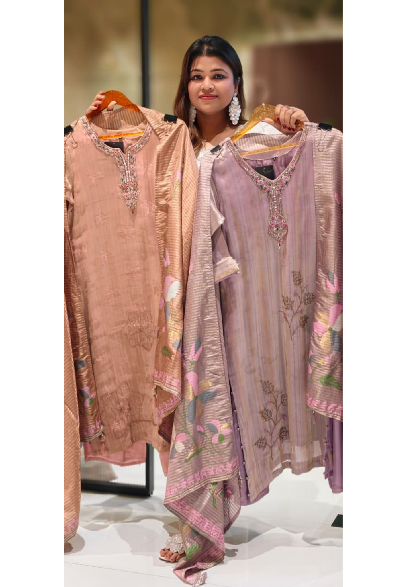 Pastel Tissue Floral Blend Beautiful Neck Line Full Suit Set With Floral Dupatta-13190