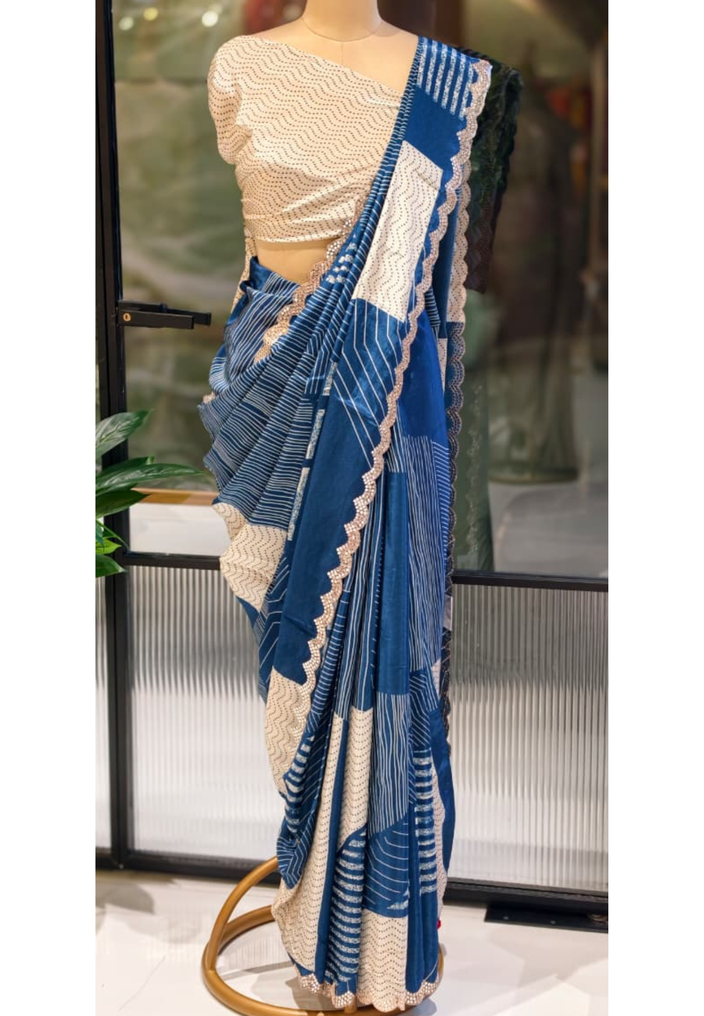 Scarlet Stripe Soft Luxe Twin Color Designer Saree With Unstitched Blouse