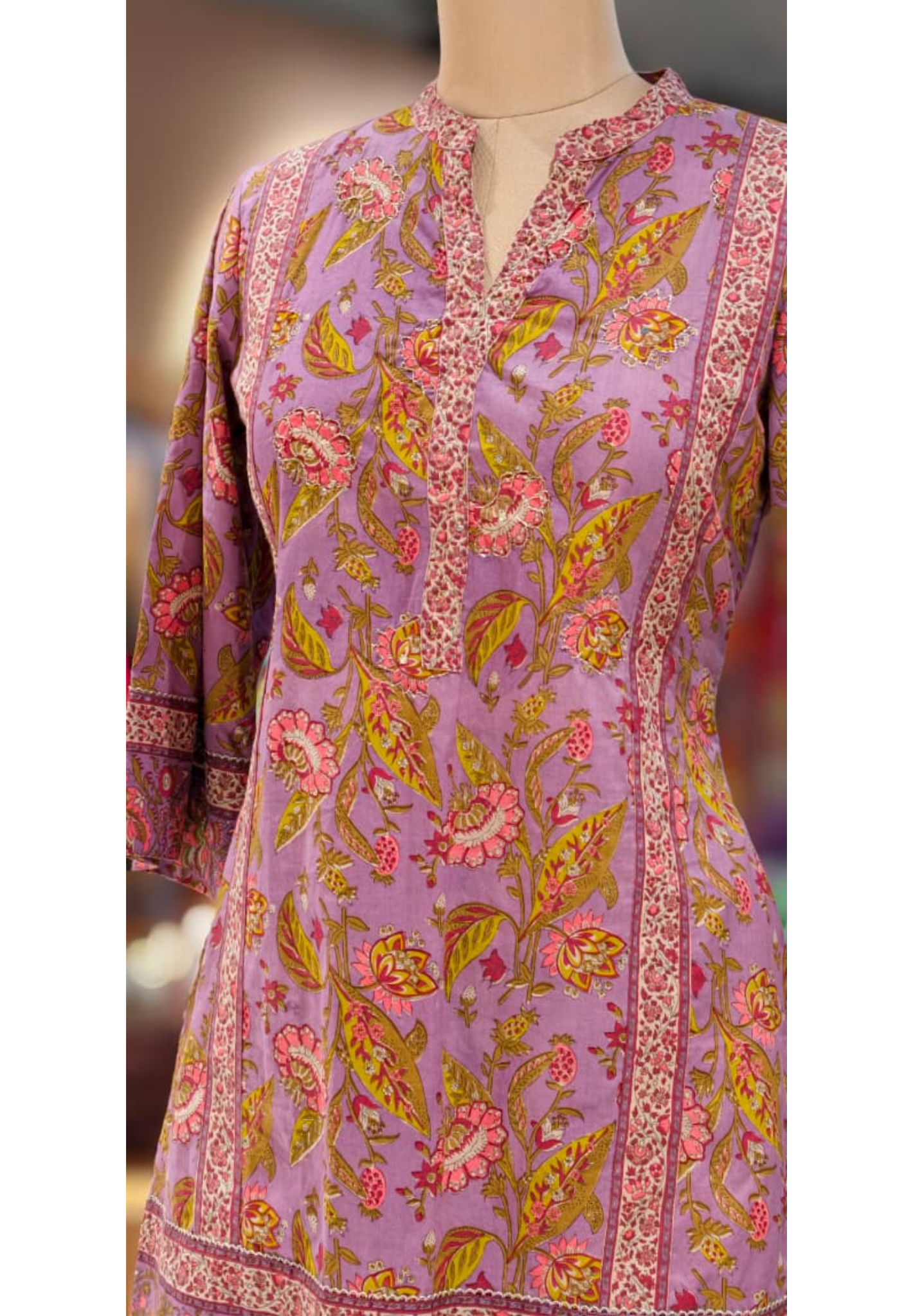 Heavily Multi-Printed Highlighted Border Matching Kurta Pant Set In Cotton Fabric- 13296