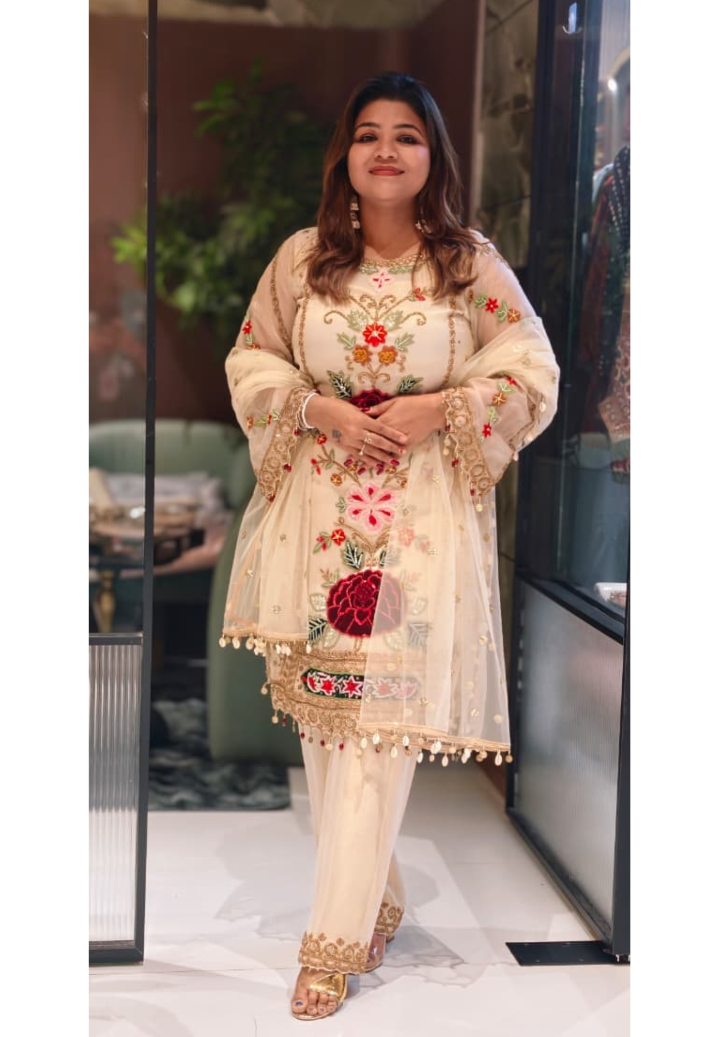 Regal Embroidered 3D Floral Bloom Highlighted Cut-Dana Work Royal Placement Premium Full Suit- 13324