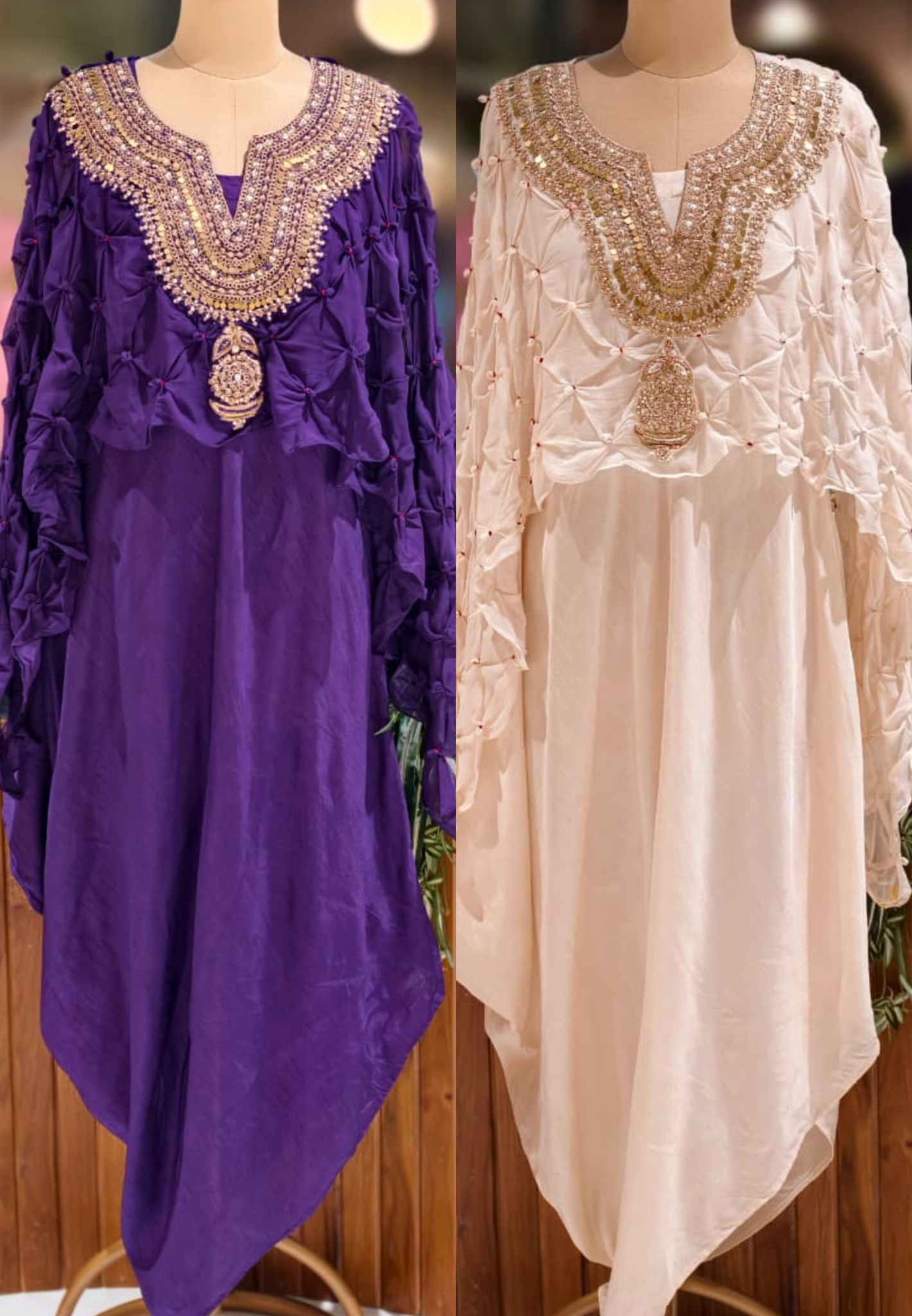 Ruffled Pleated Unique Look Sequin Handwork Yoke Indo-Western High-Low Cape With Inner - 13247