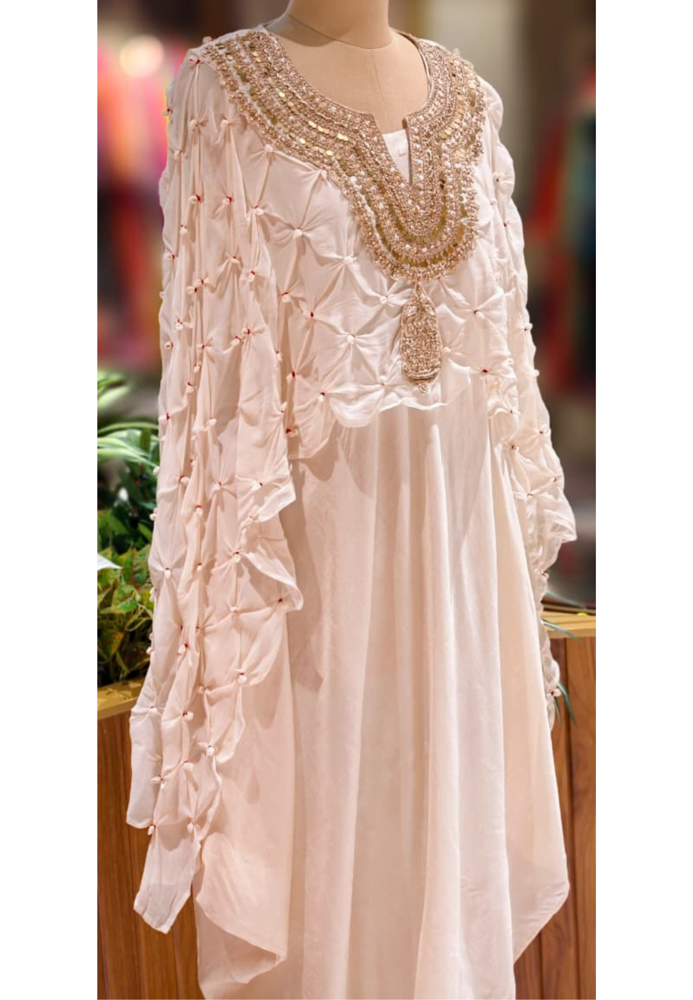 Ruffled Pleated Unique Look Sequin Handwork Yoke Indo-Western High-Low Cape With Inner - 13247