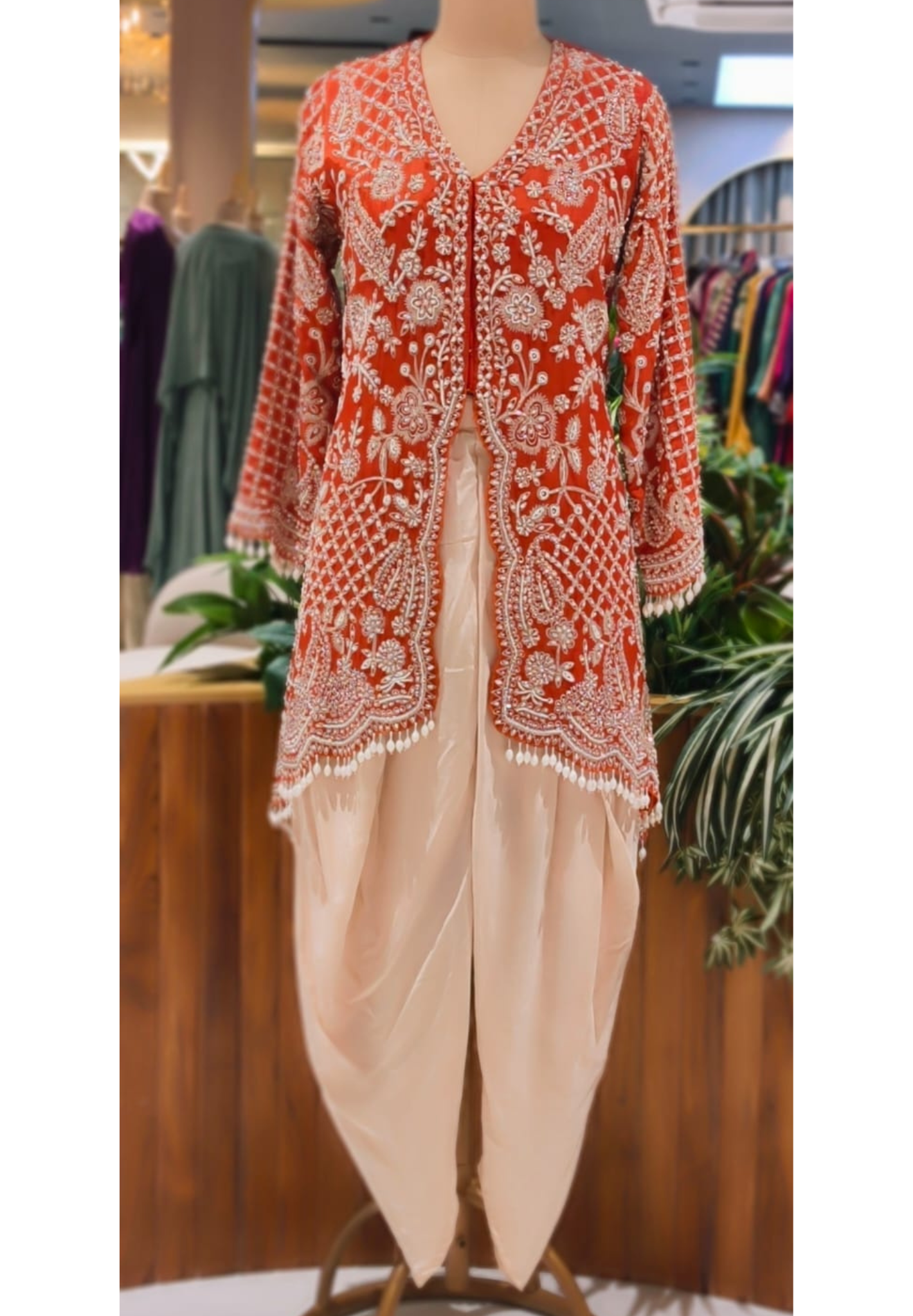 Graceful Sunset Heavy Hand Embroidered Work Embellished Festive Wear Kurta With Tulip Kind Bottom- 12966