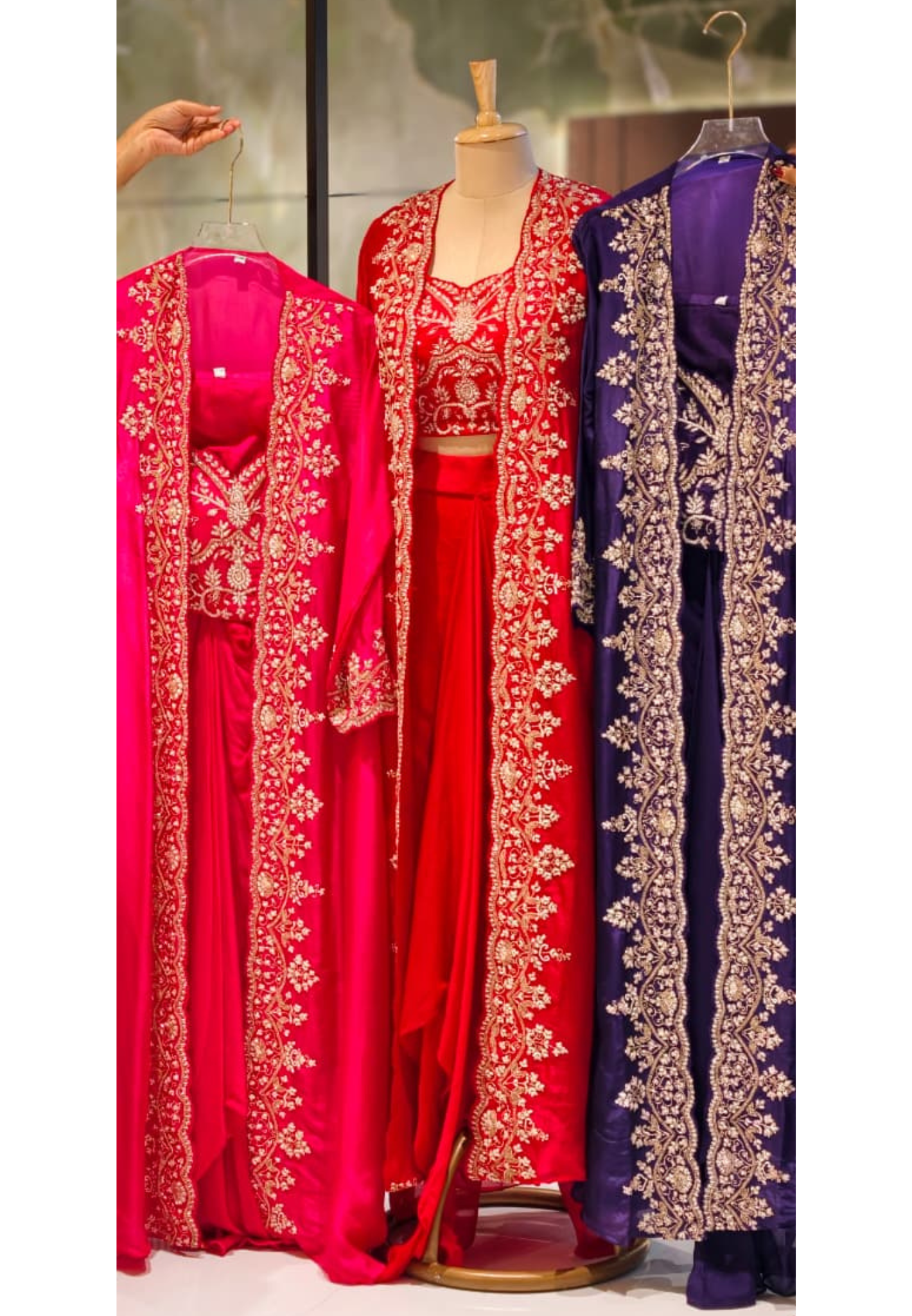 Vibrant Zariya Floral Hand Embroidered Buster With Long Shrug & Flowy Drape Skirt