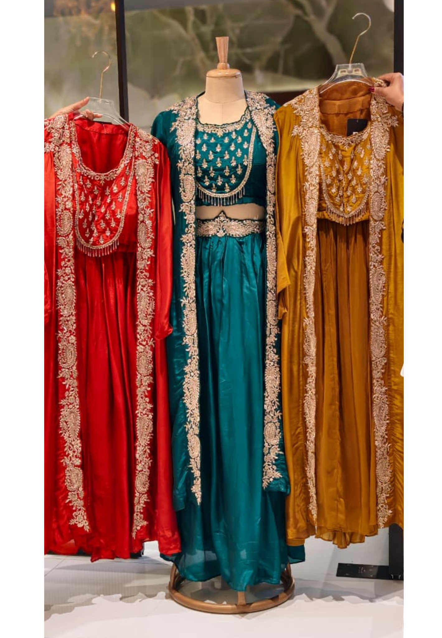 Very Festive Hand Embellished Heavy Work Buster With Shrug & Flowy Drape Skirt- 13383