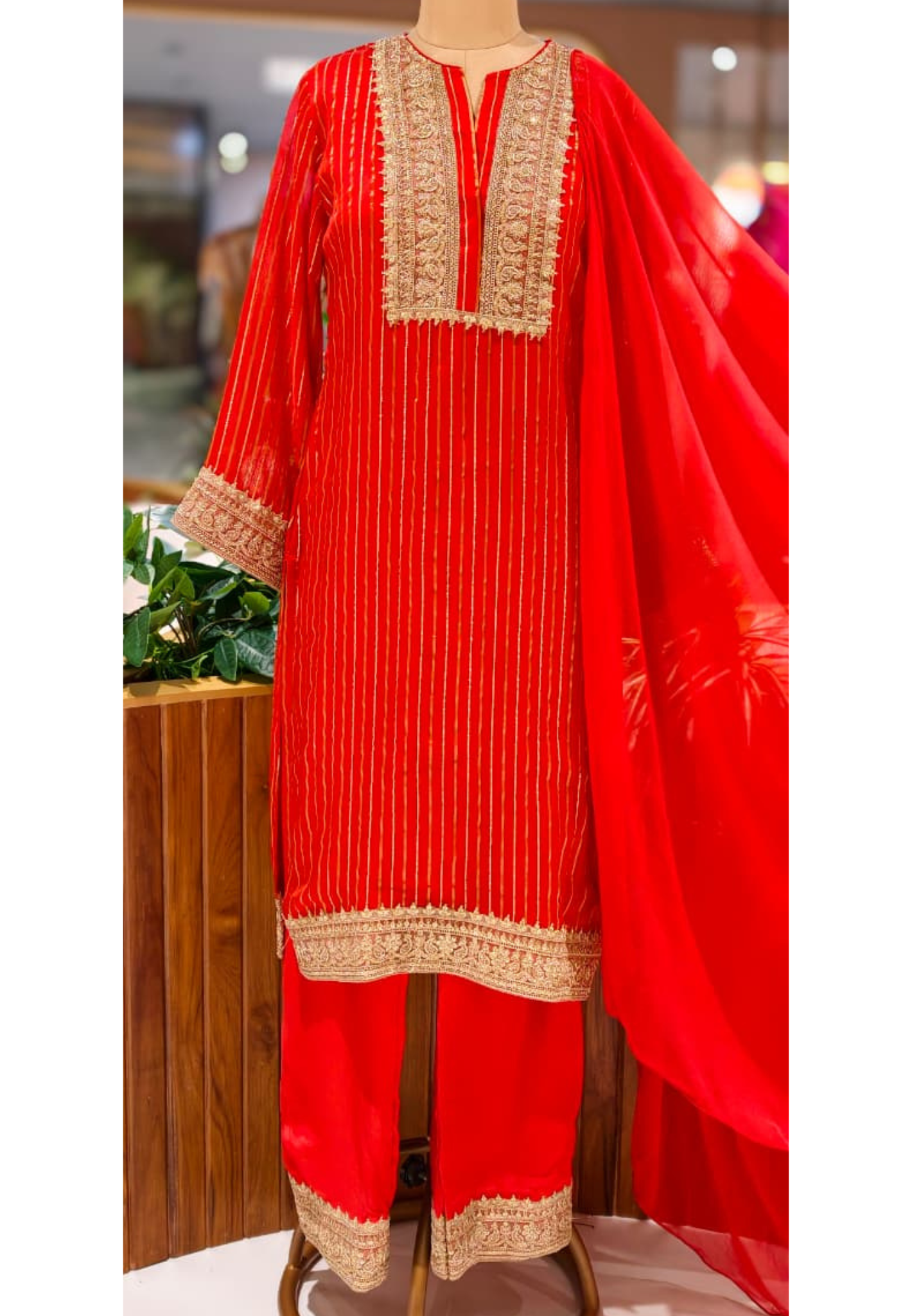 Golden Zarina Gotta Work Striped Sunset Full Suit Set With Dupatta In Silk Fabric- 13423