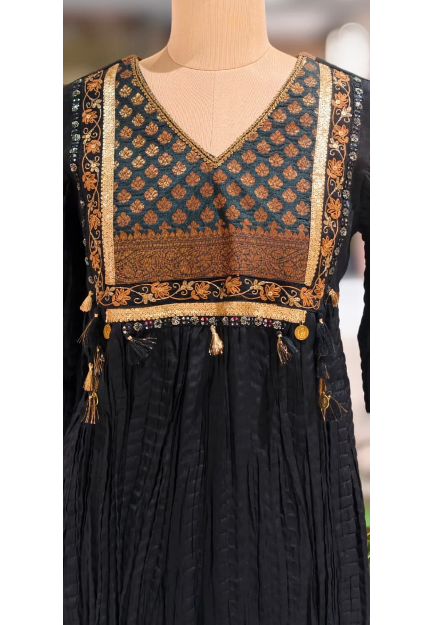 Stylish Pure Brocade Touch Designer Black Crush Look Kurta With Bottom- 13462