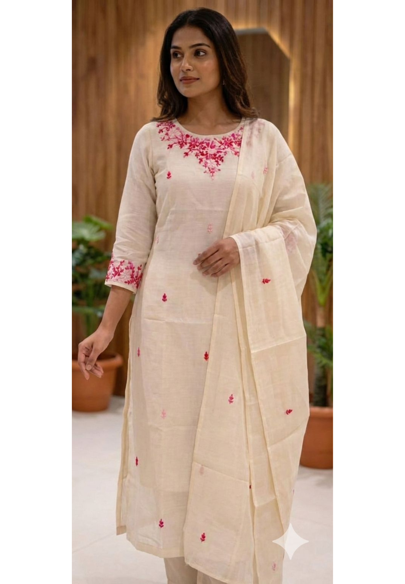Pure Thraed Embroidery Suttle Full Suit Set With Dupatta In Surat Mul Chanderi Fabric-13592