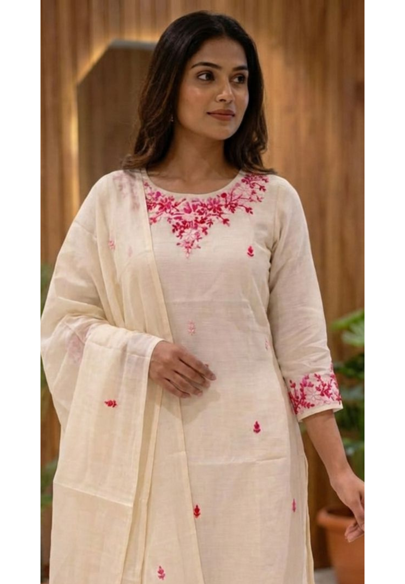 Pure Thraed Embroidery Suttle Full Suit Set With Dupatta In Surat Mul Chanderi Fabric-13592