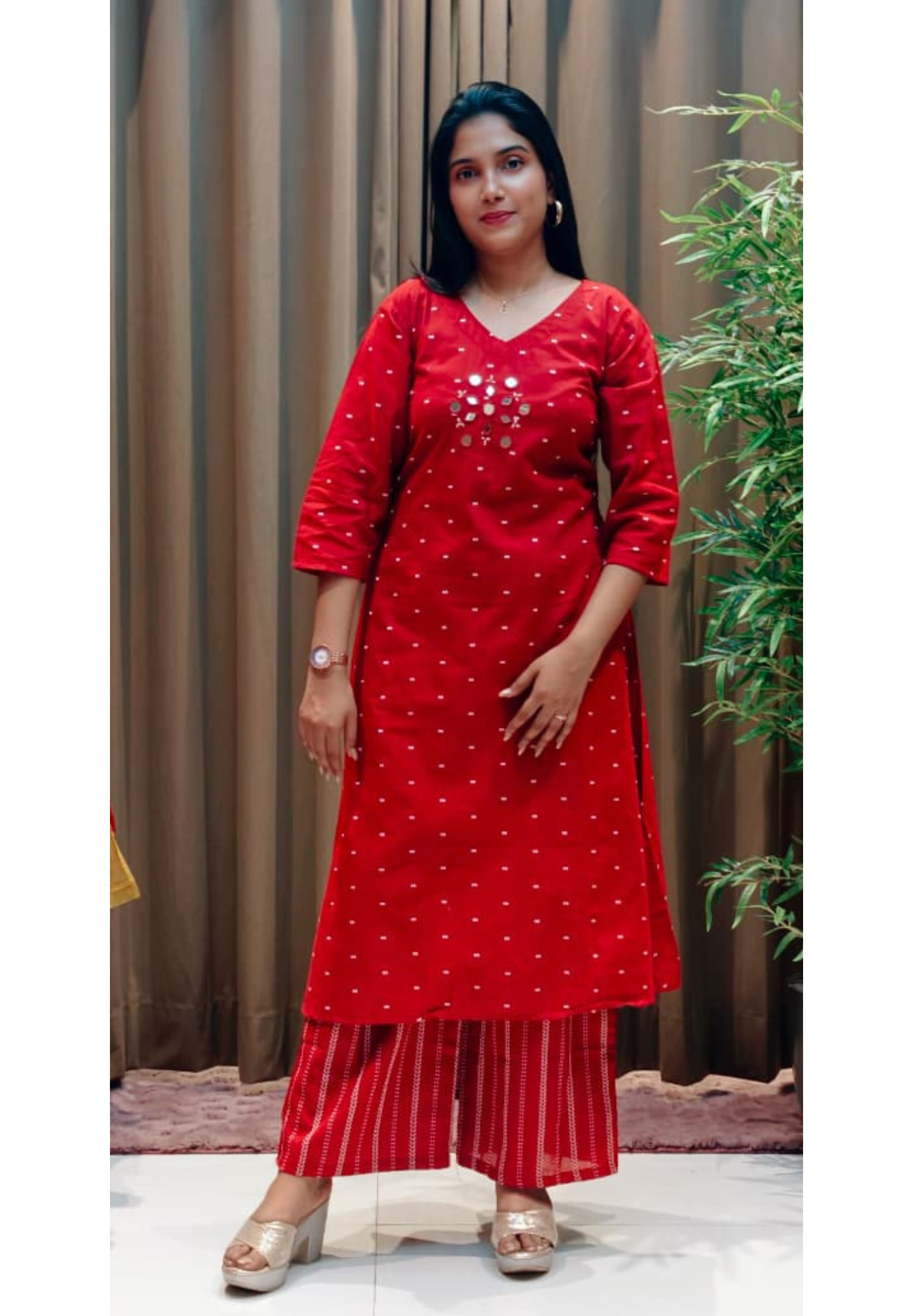 Real Mirror Thread Intricate Embroidery Upwork Matching Kurta Pant Set In Cotton Fabric