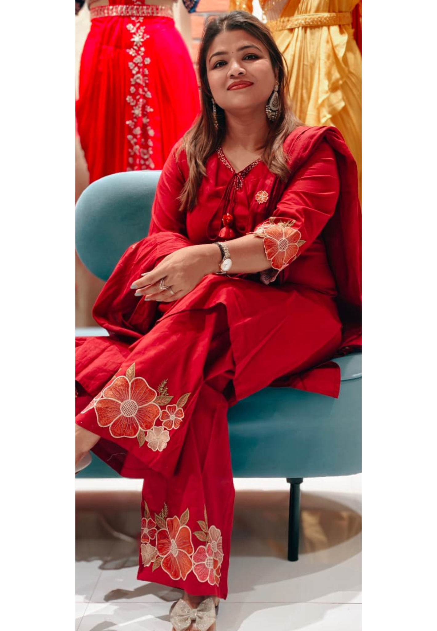 Smart Tasseled Neckline Floral Embroidery Cut Work Solid Full Suit Set With Dupatta In Cotton Fabric- 13647