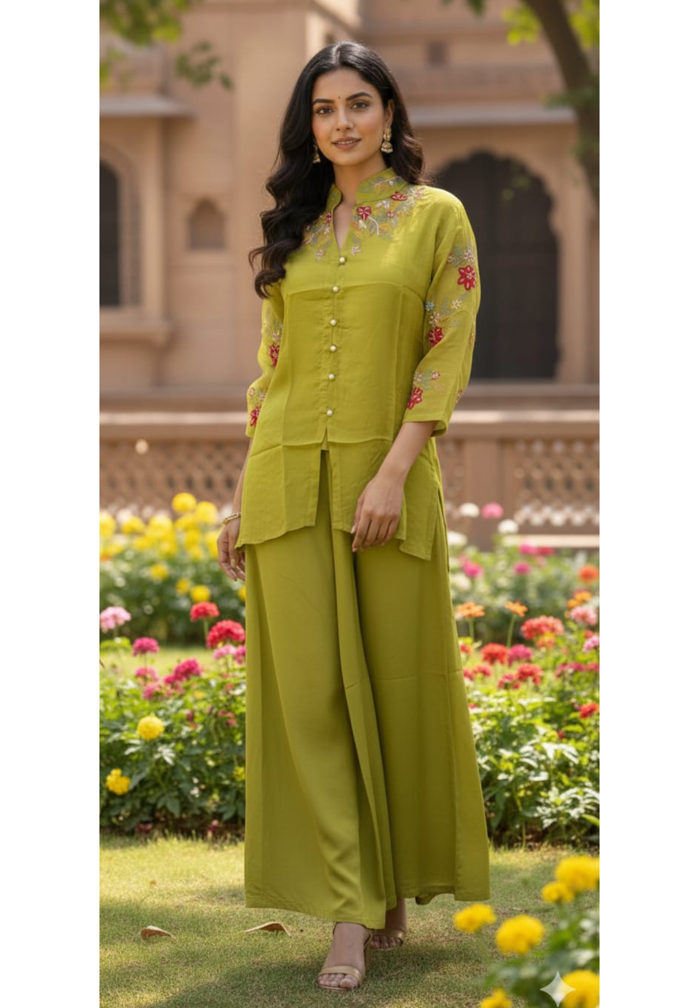 Pure Organza Co-Ord Set With Thread Embroidery & Tiny Pearl Cut-Dana Work- 13649