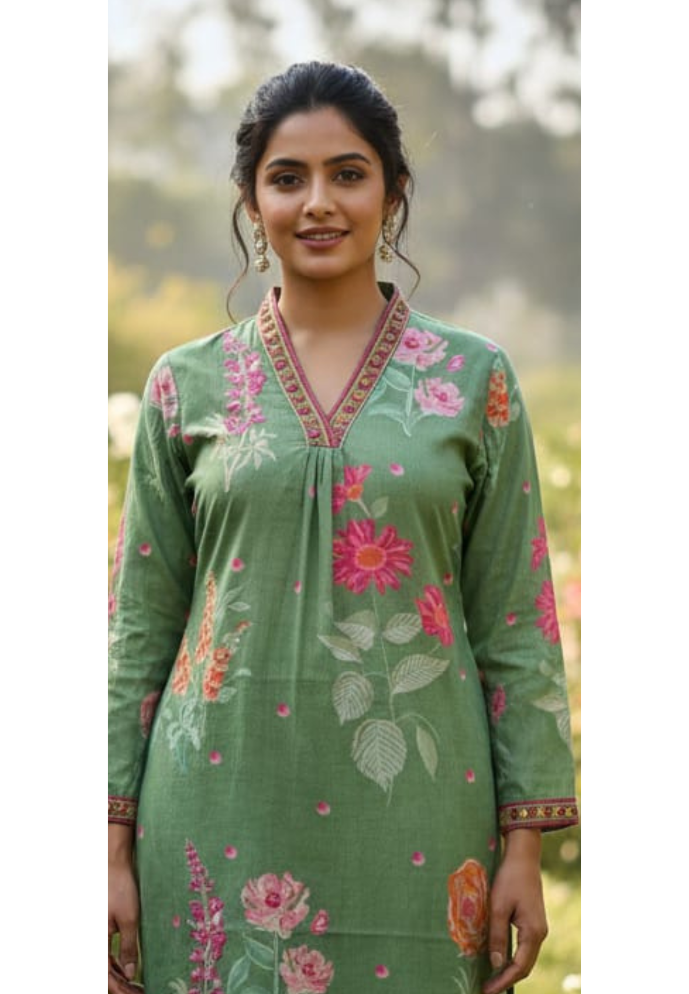 Meadow Garden Lush Botanical Print A-Line Kurta Pant Set In Cotton Fabric- 13644