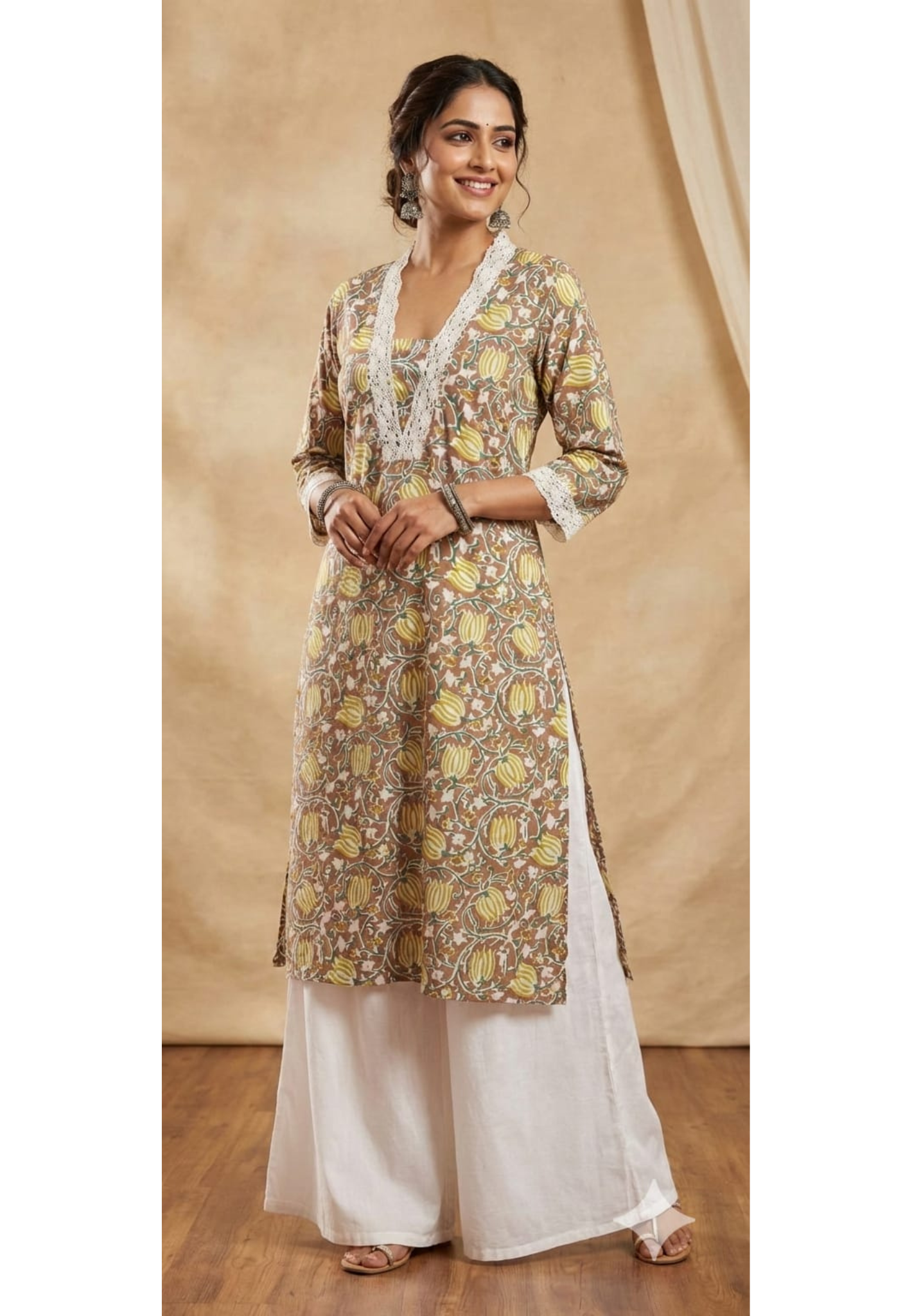 Tiny Lotus Elegance Crosia Laced Casual Wear Cotton Kurti Only-13683 (Dispatching After 1 Week)