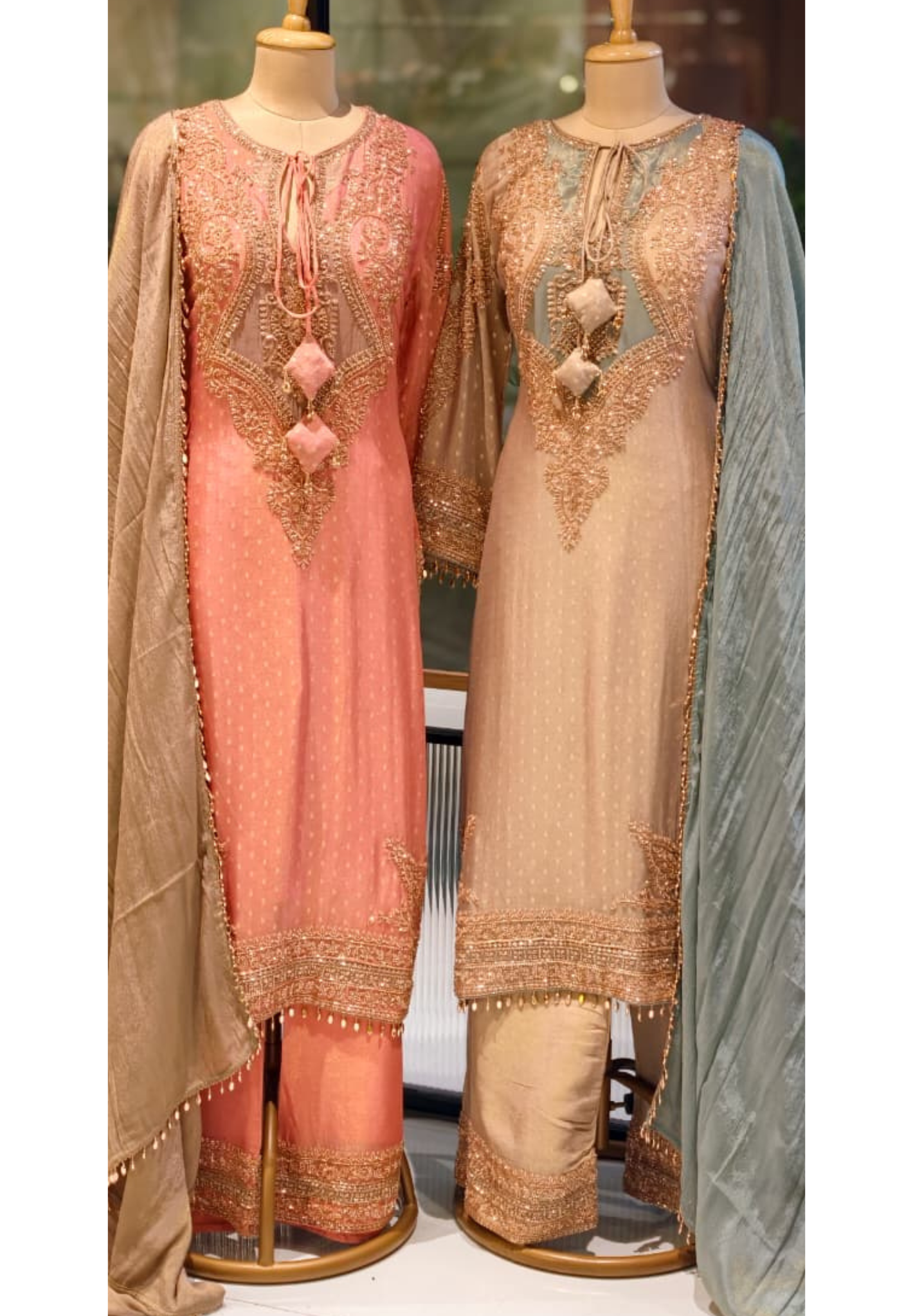 Royal Jade Hand-Embellished Premium Sheer High-End Pure Pakistani Full Suit Set With Tasseled Dupatta