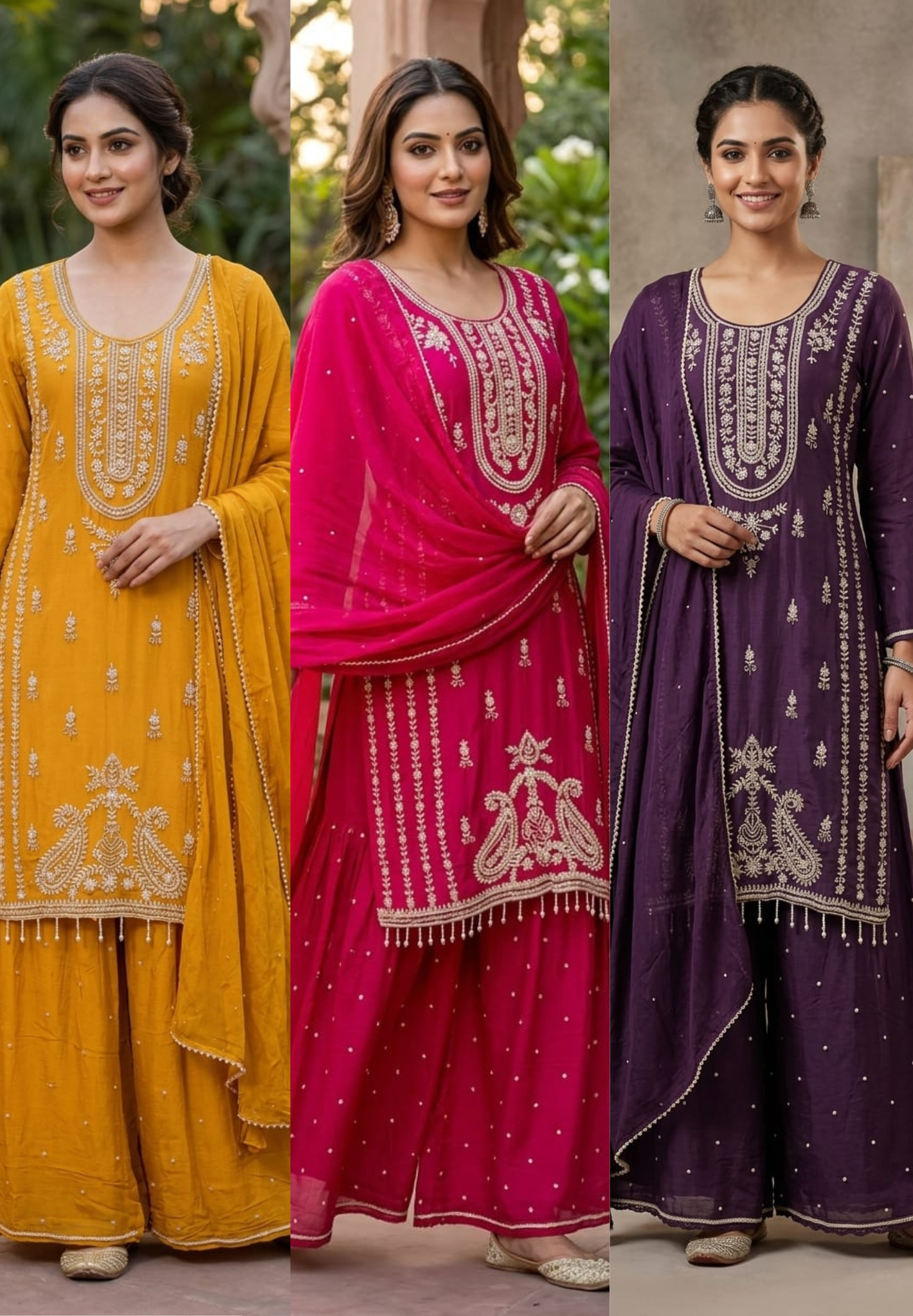 Tiny Floral Intricate Hand Embroirered Detailing Chinon Full Suit Set With Dupatta- 13633