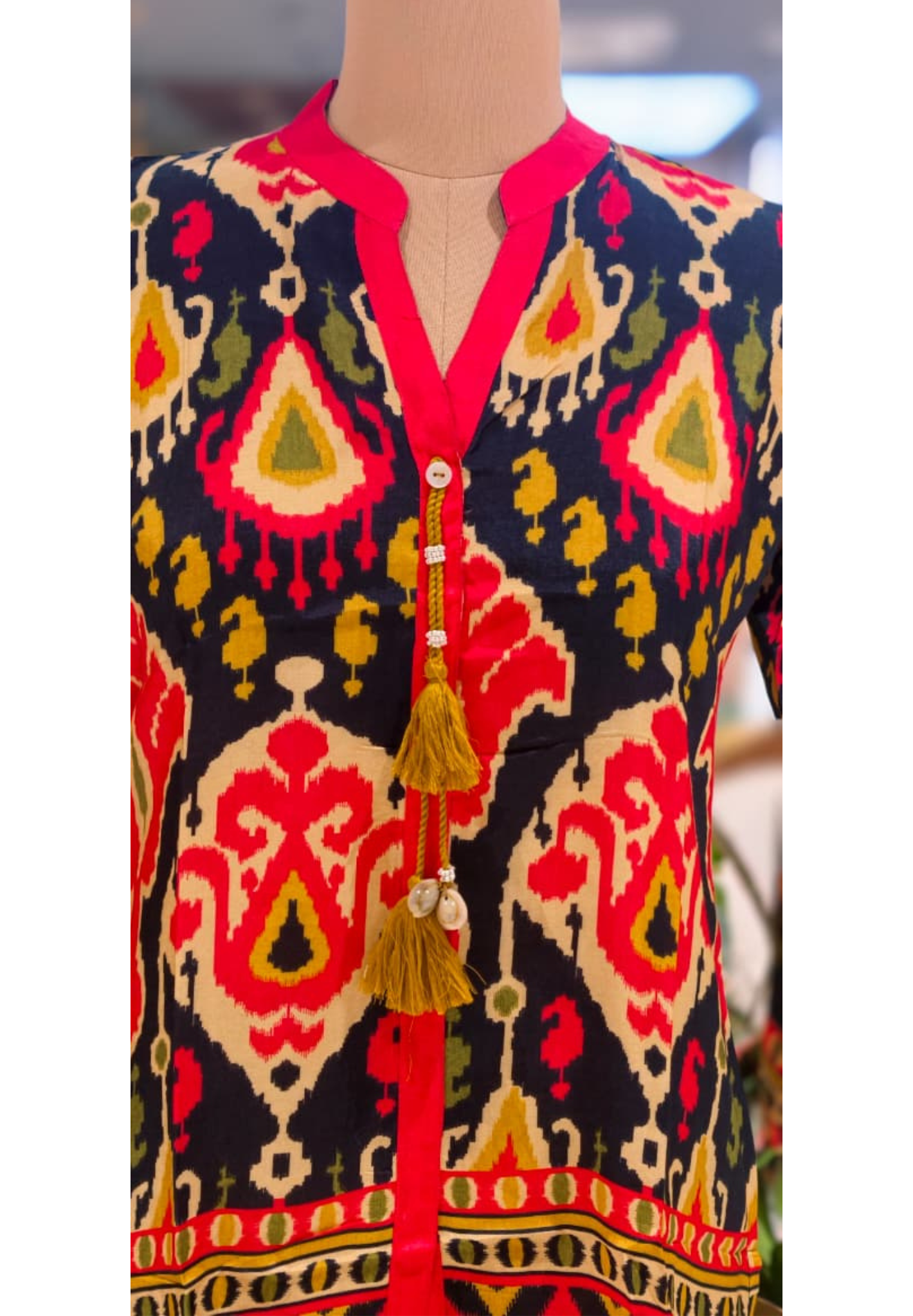 Paisley Earthy Printed Mandarin Casual Wear Muslin Short Kurti Only- 14154 RB164