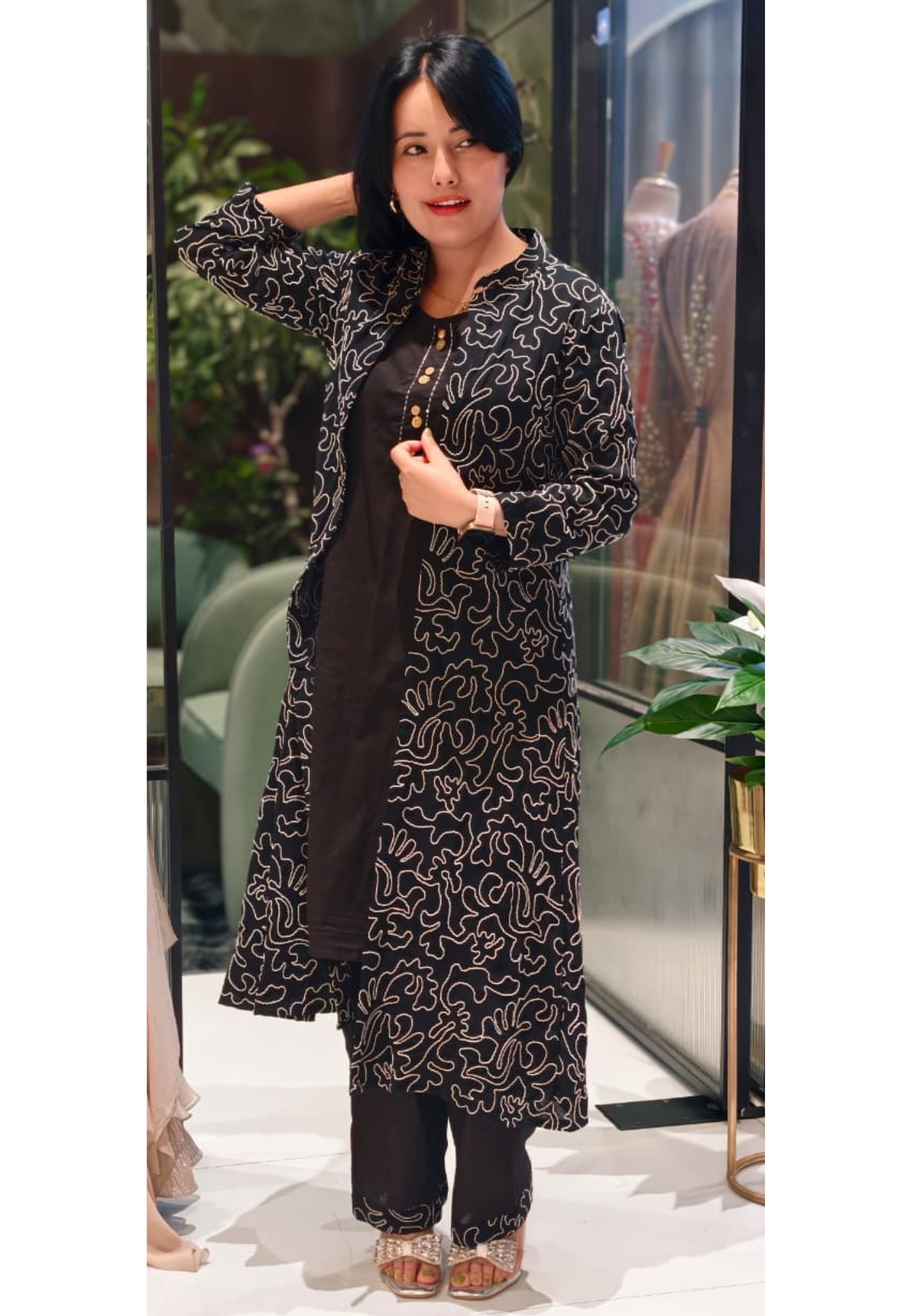 Very Stylish Weavin Thread Embroidered Look Jacket With Kurta Pant Set In Cotton Fabric-14272 RB195