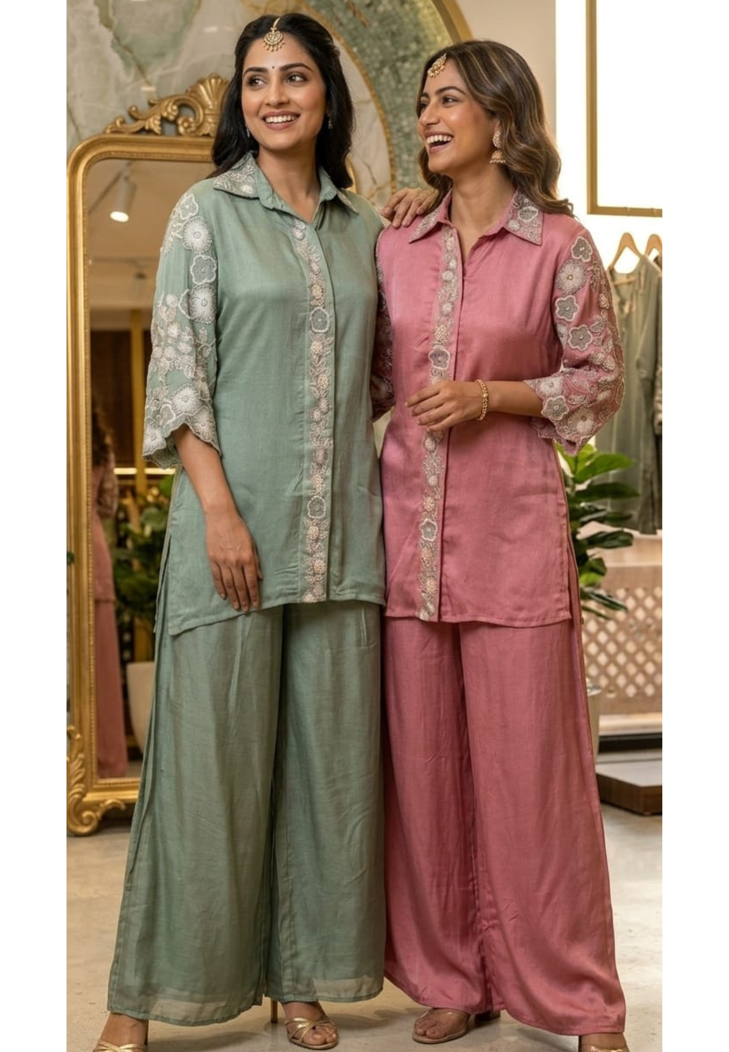 Designer Floral Cut Work Heavy Hand Embroidered Pastel Shade Chinon Co-Ord Set-14247(Loose Fit) RB277
