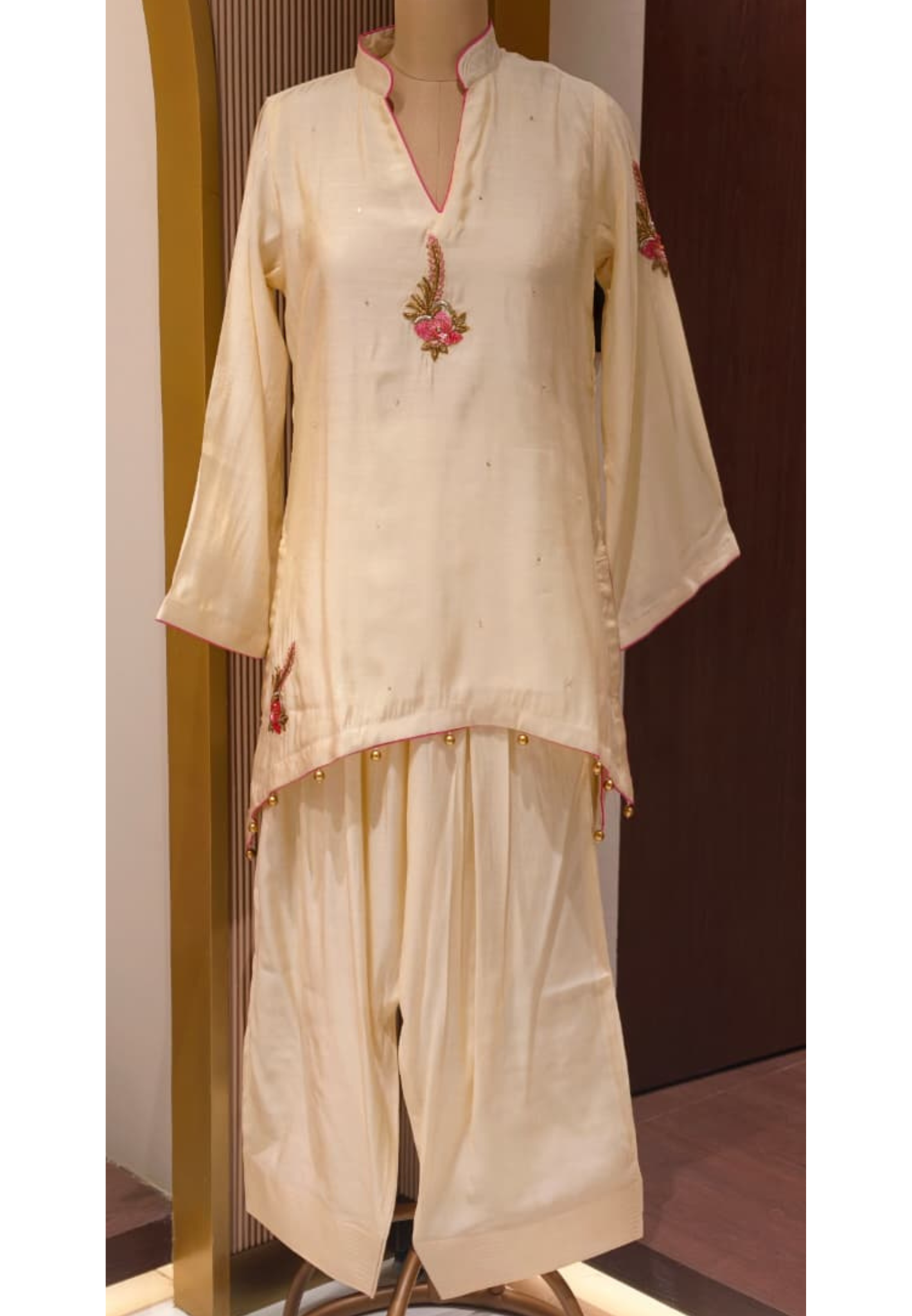 White Sheer Soft Toned Minimal Embroidery Russian Silk High Low Co-Ord Set