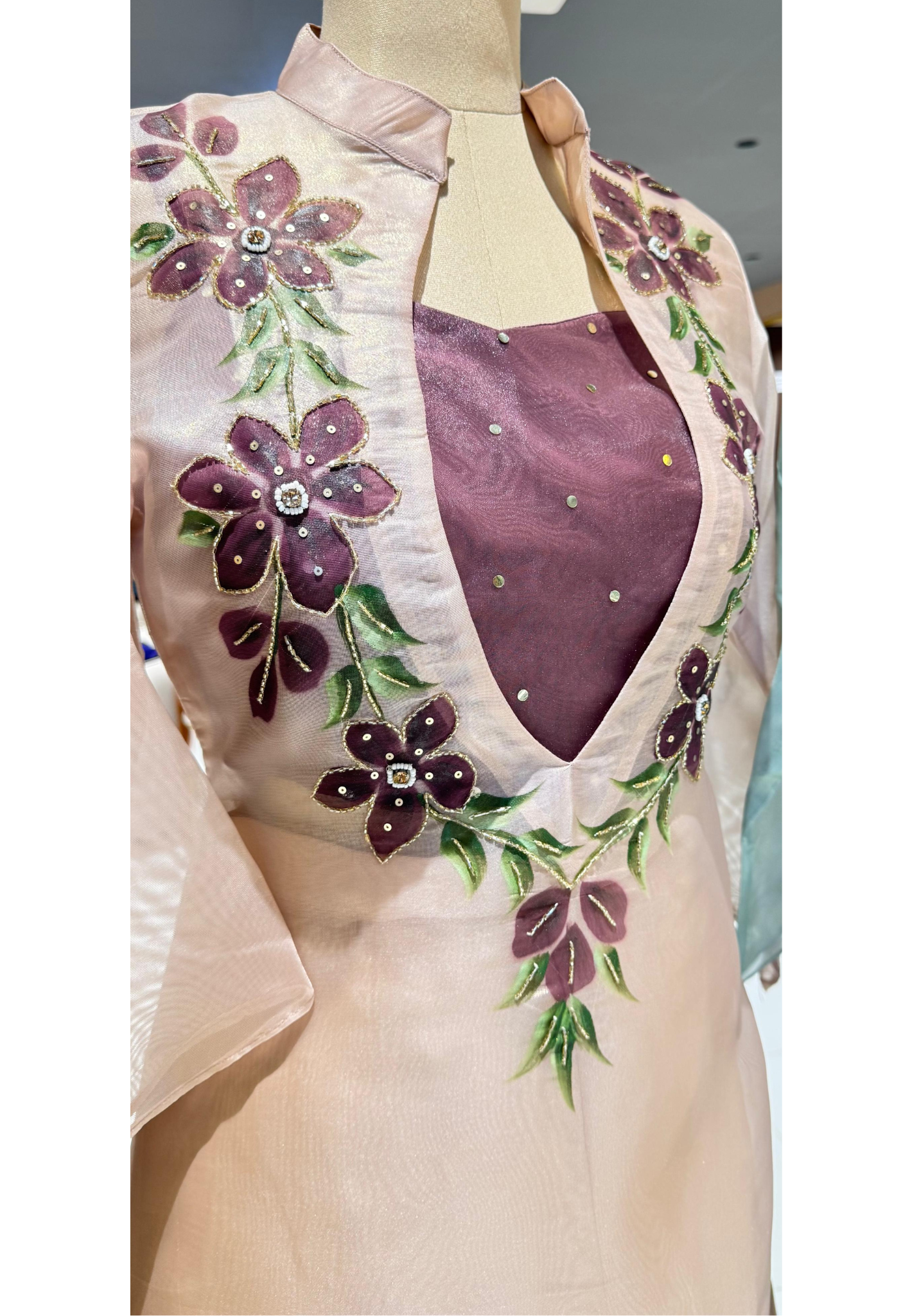 Elegant Digital Floral Print Tasseled Kurta With Buster & Bottom In Tissue Fabric- 14315,17 RB217