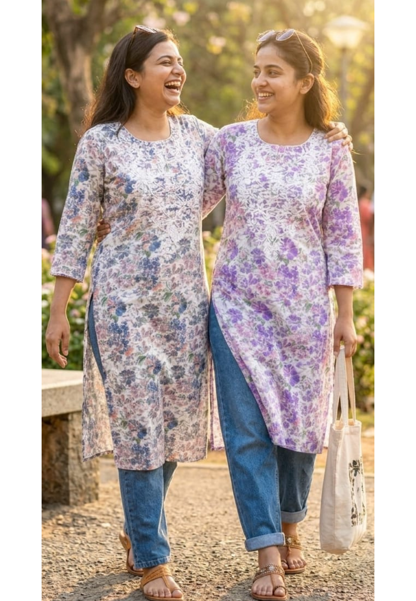 Full Floral Printed With Chikankari Look Thread Embroidery Over Neck In Cotton Fabric-14267 RB237