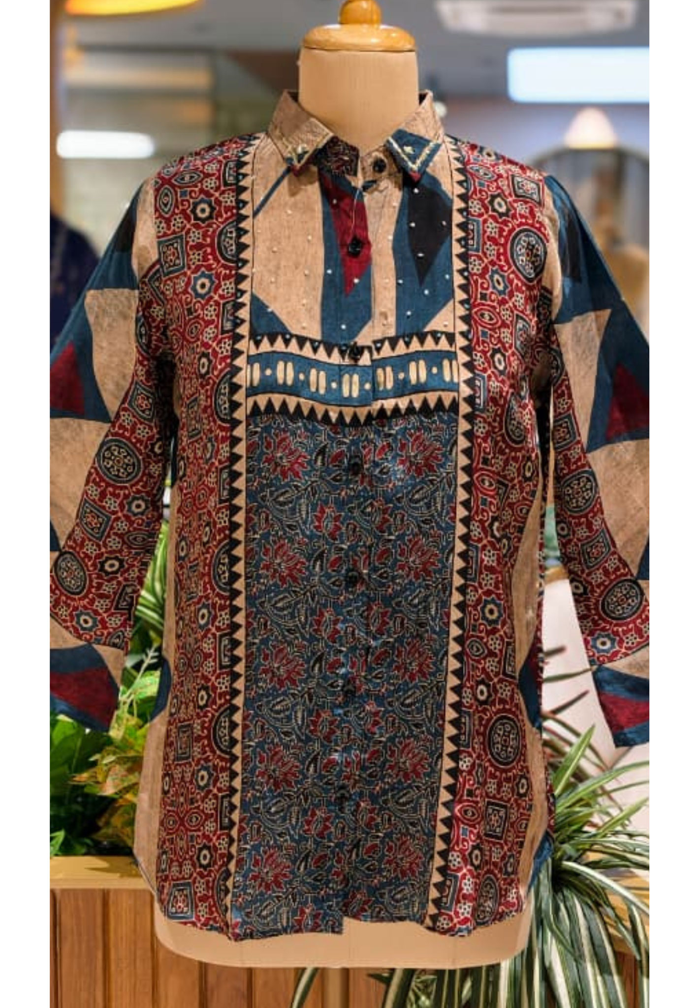 Geometric Multicolor Print Formal Ethnic Casual Wear Shirt Only-14385 RB247