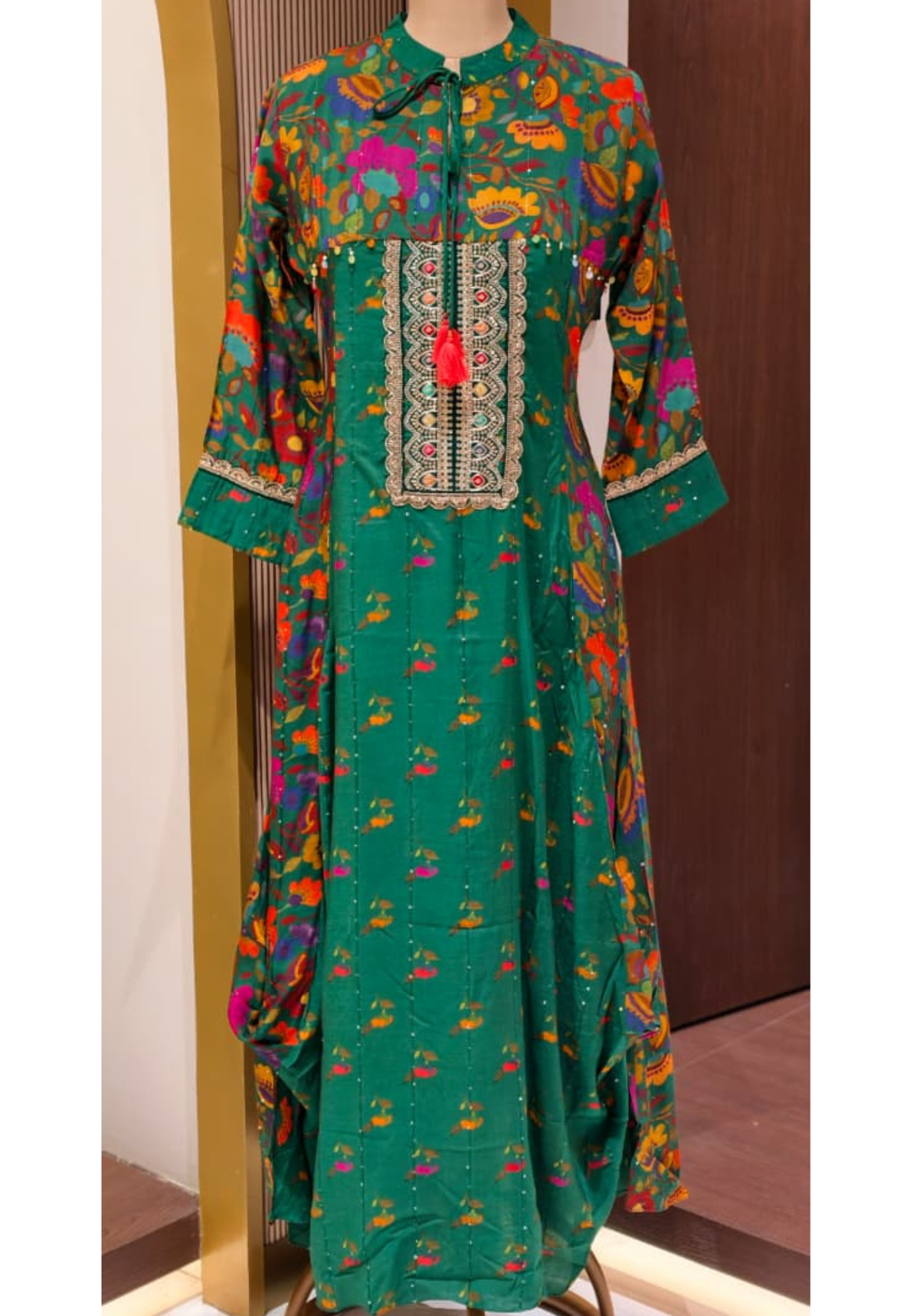 Multicolor Rajasthani Boho Chic Unique Look Tassel Gown In Muslin Fabric- 14319 RB229