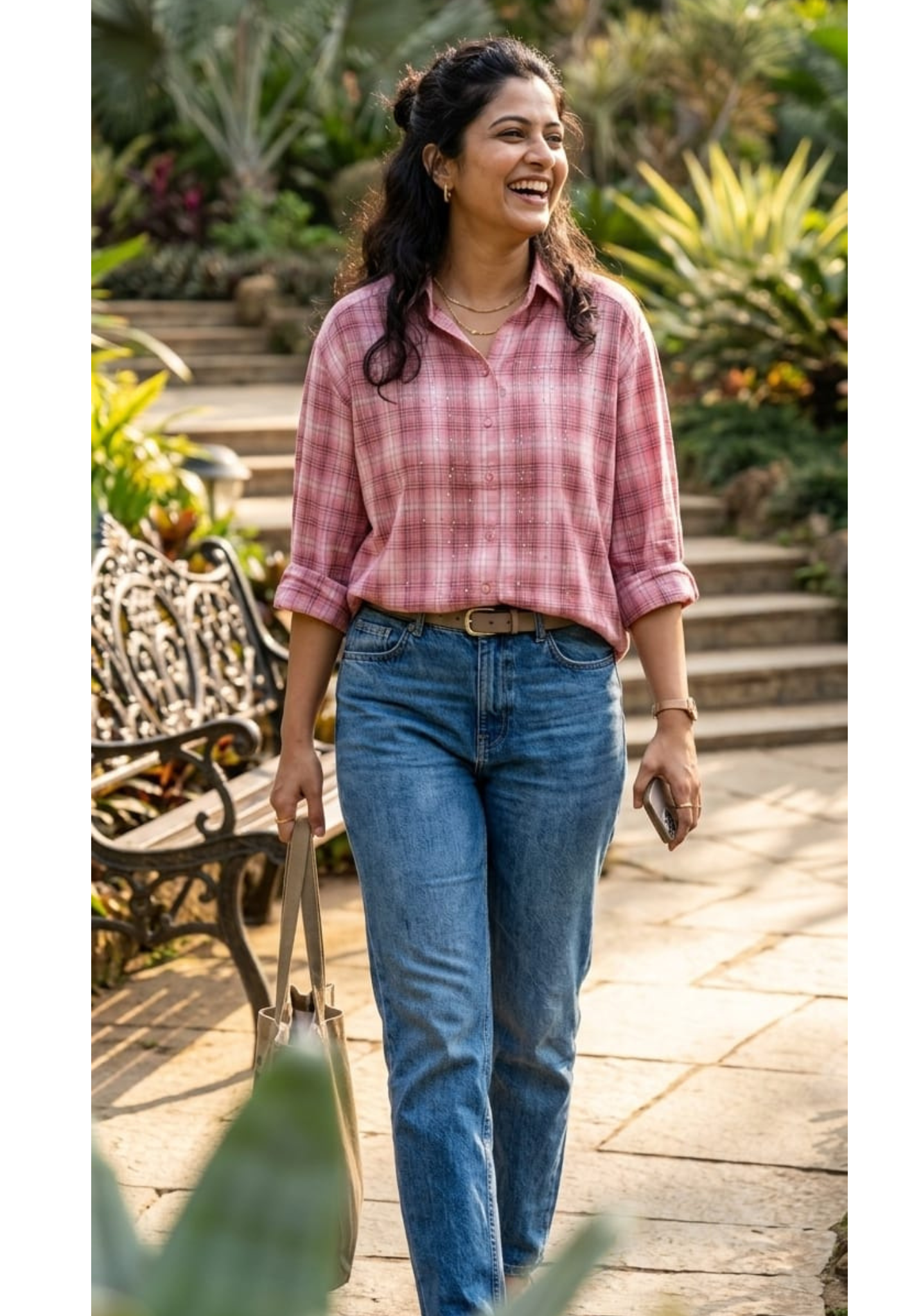 Sparkle Reainstone Terracota Striped Checks Imported Casual Wear Shirt-14426
