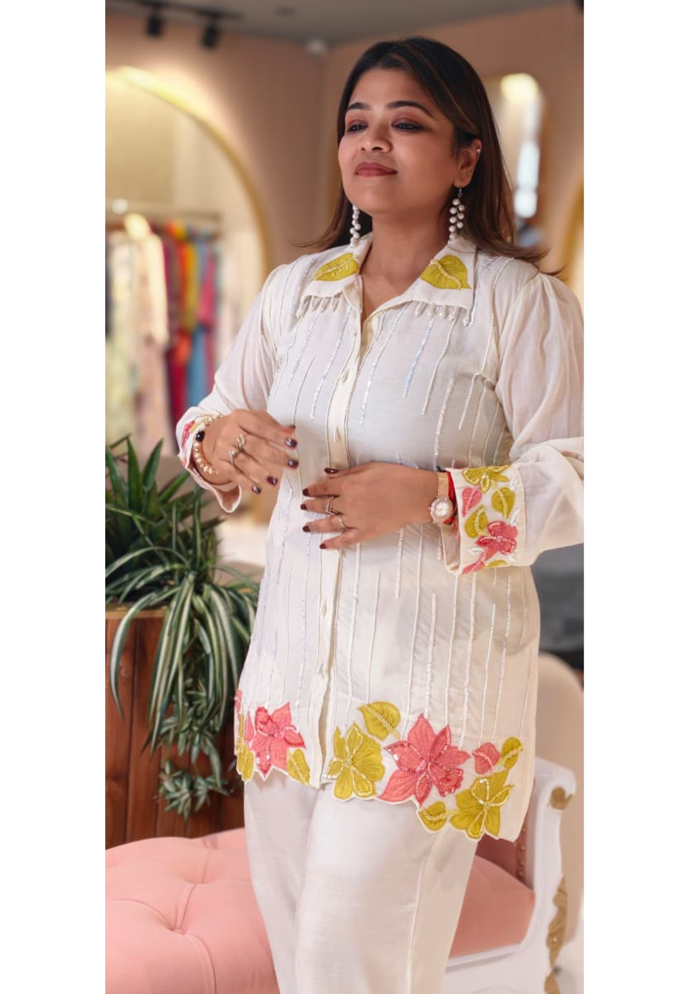 Leafy Patch With Elegant Sequin Upwork Detailing Tassel Accent Co-Ord Set-14507 RB281