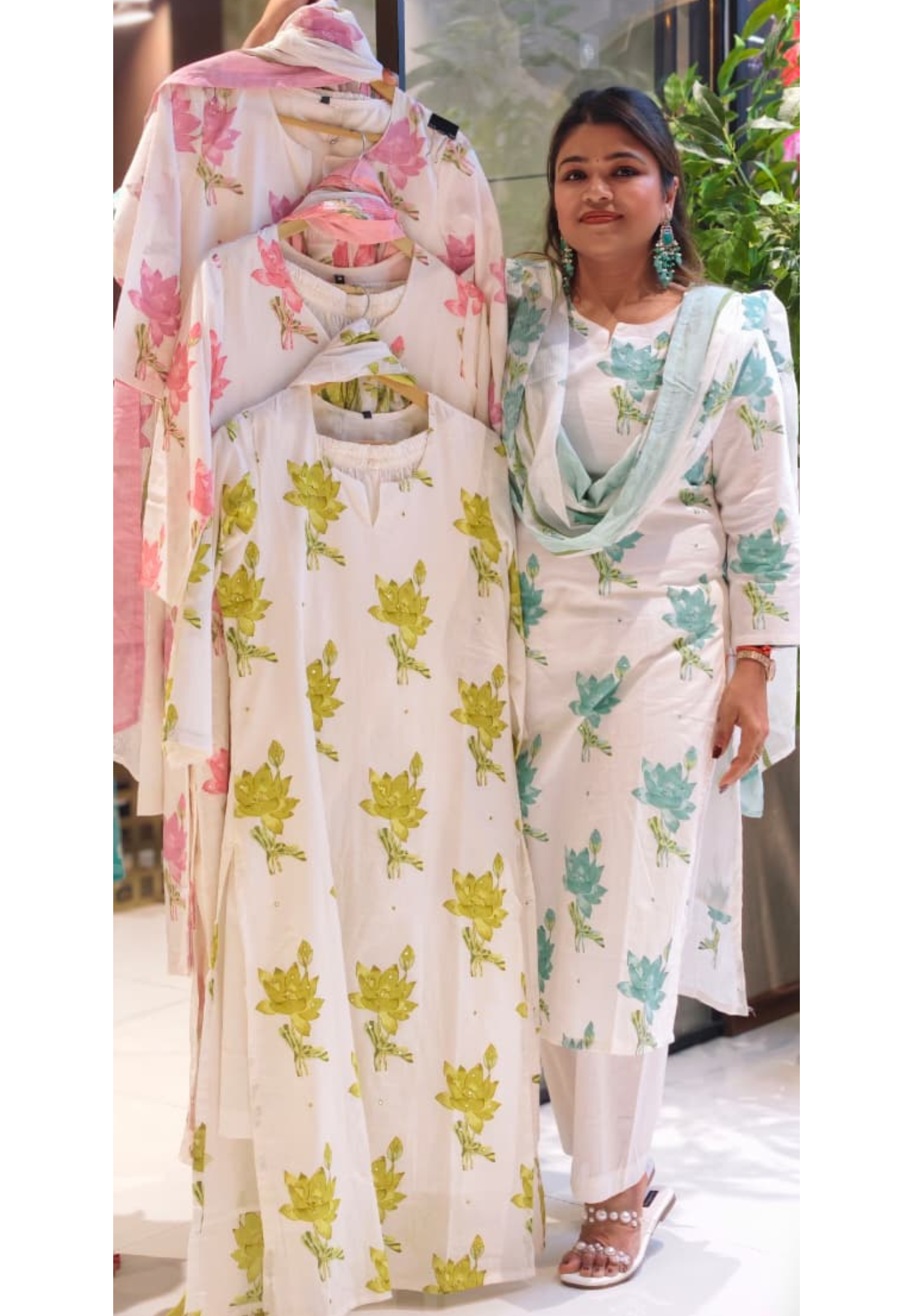 Graceful Lotus Bloom Printed Pastel Cotton Full Suit Set With Kota Doria Dupatta- 14535 RB350