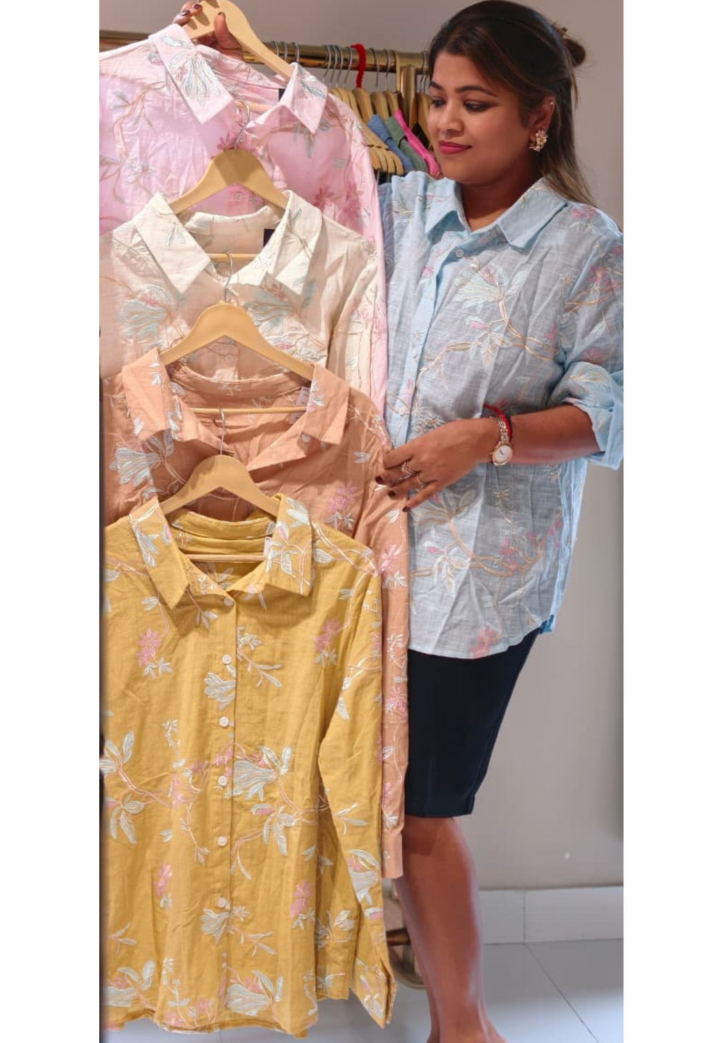 Spring Blossom Intricate Embroidered Charm Imported Shirt- 14769 RB438