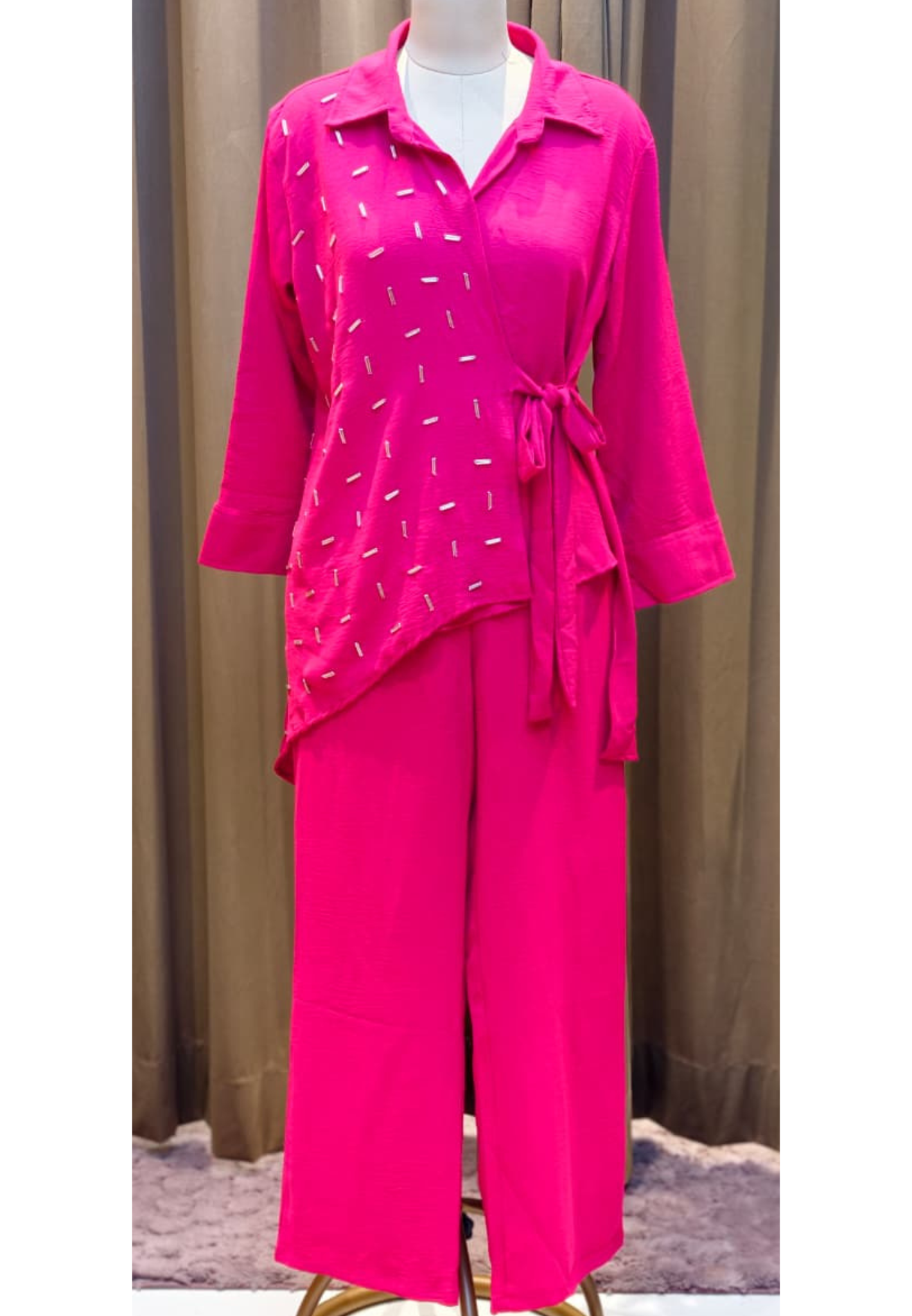 One Sided Golden Statement Work Solid Knotted Stretchable Co-Ord Set- 14789 RB403
