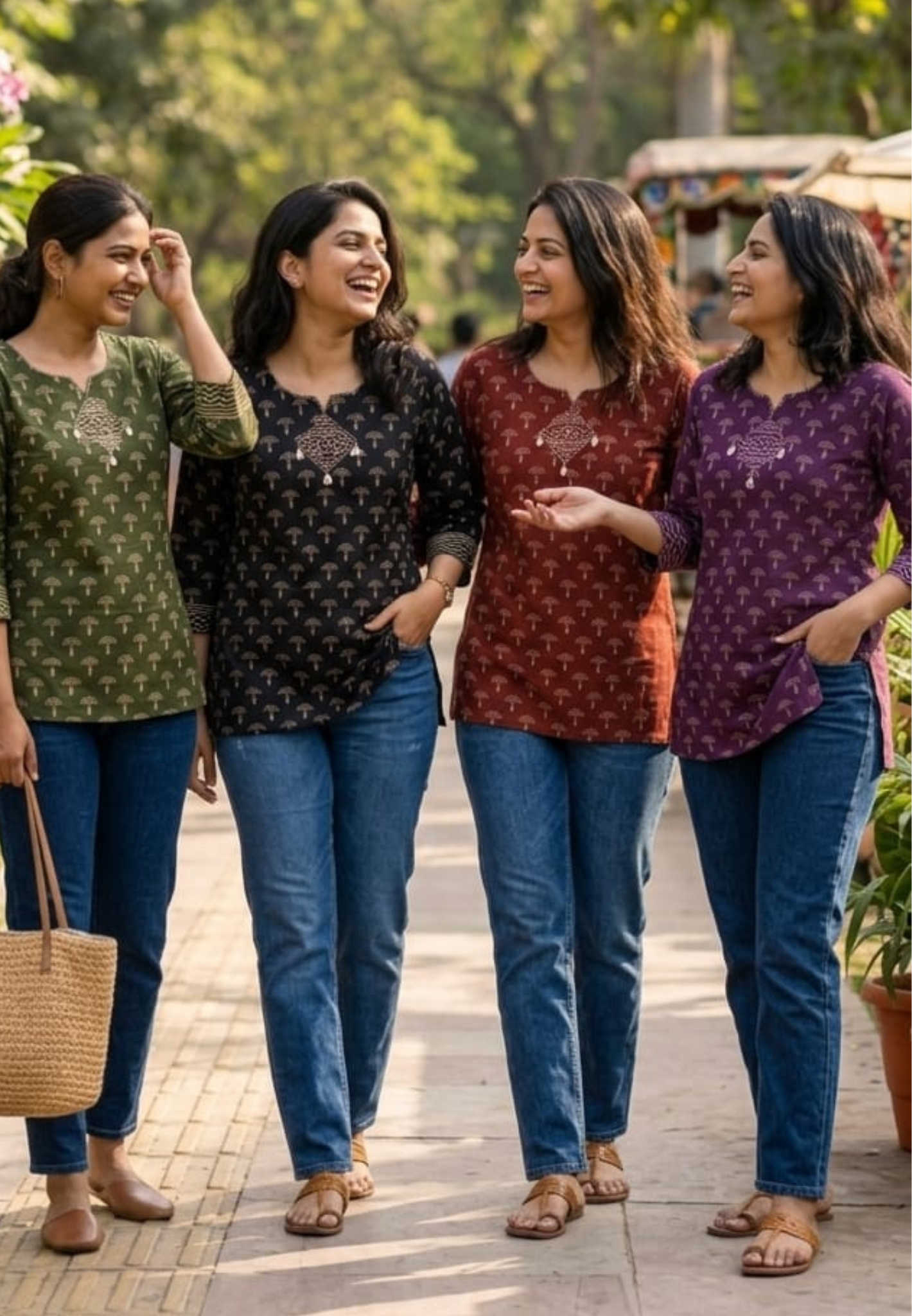 Earthy Hues Block-Printed Everyday Cotton Short Kurtis Only- 14806 (RB468) Lean Fit