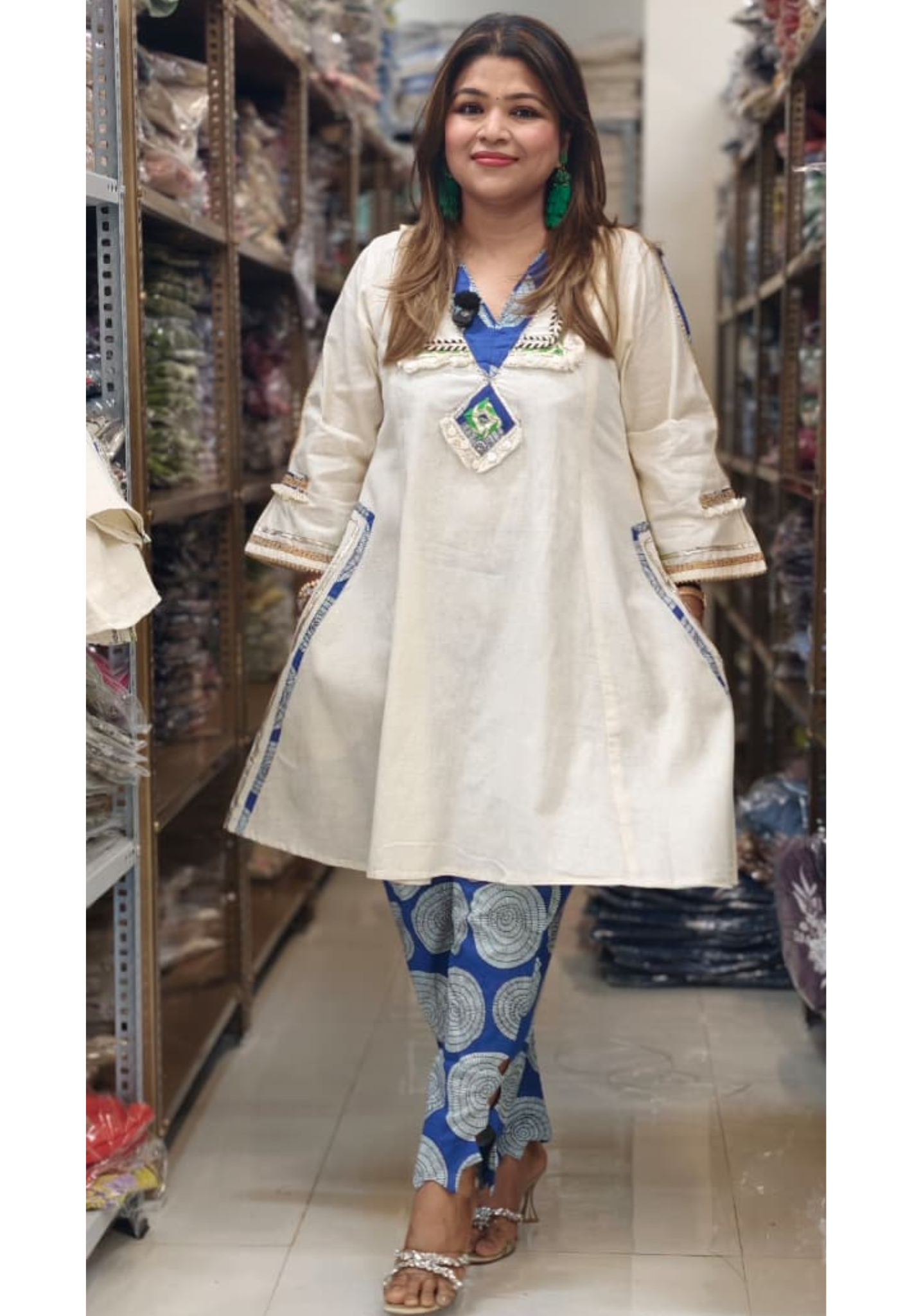 Gotta Styling Unique Tassel Accent Minimal Print Boho Look Flex Cotton Kurta Pant Set- 14805 (Loose Fit) RB462