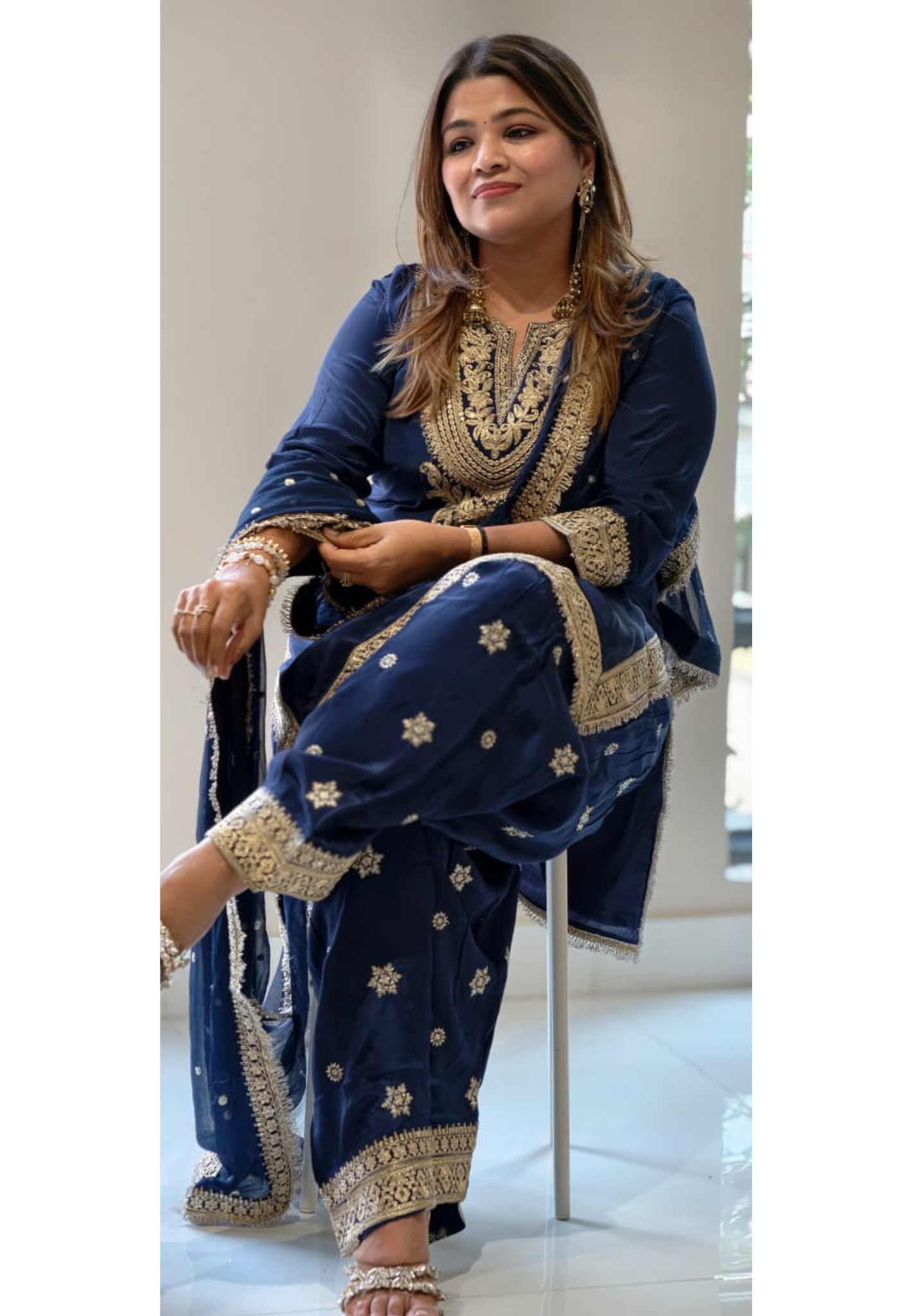 Pure Zardosi Golden Intricate Embroidered Heavy Crepe Full Suit Set With Work & Lace Dupatta- 13951 RB457
