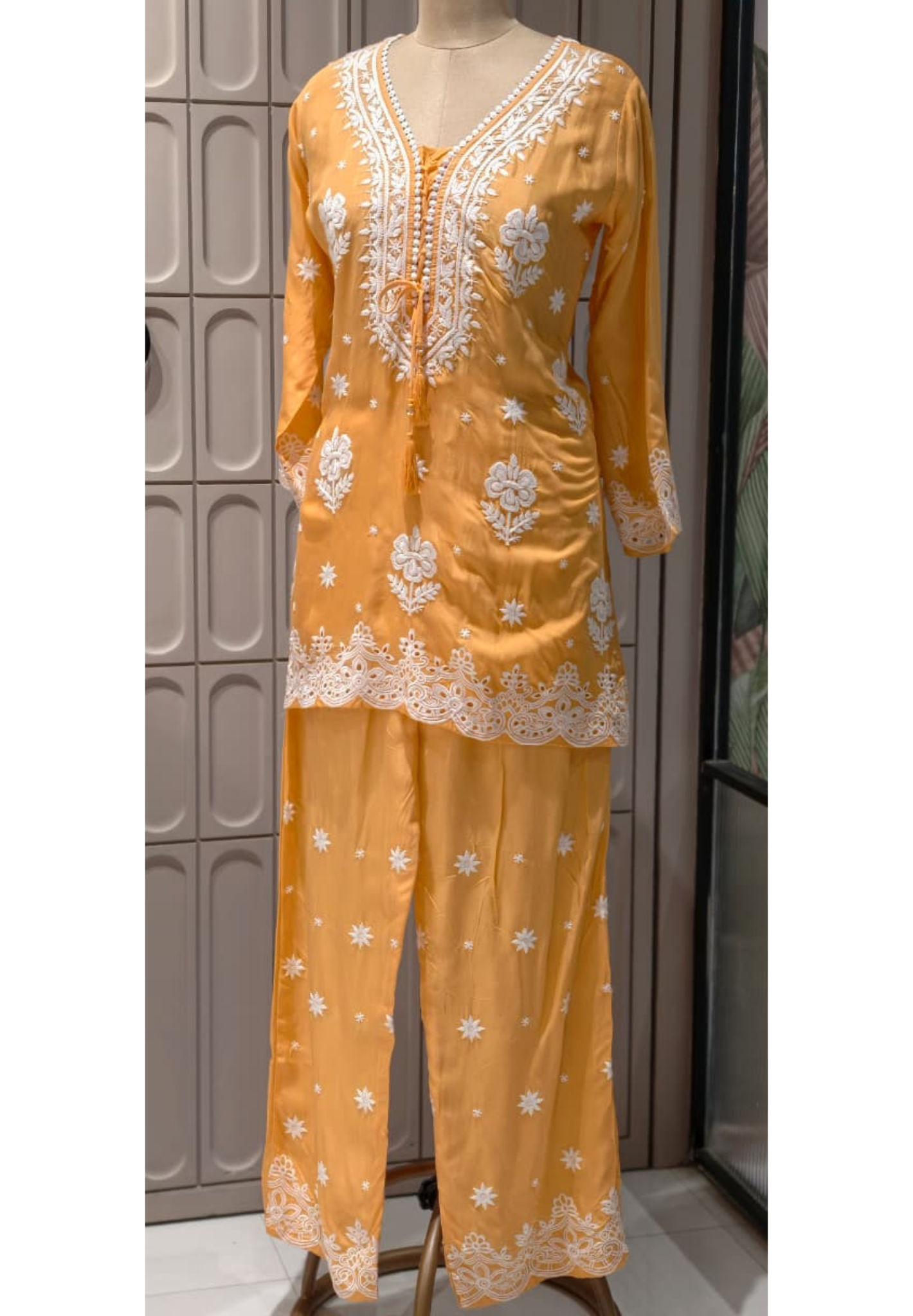 Mango Inspired Color Chikankari Embroidered Soft Muslin Co-Ord Set- 14344 RB464