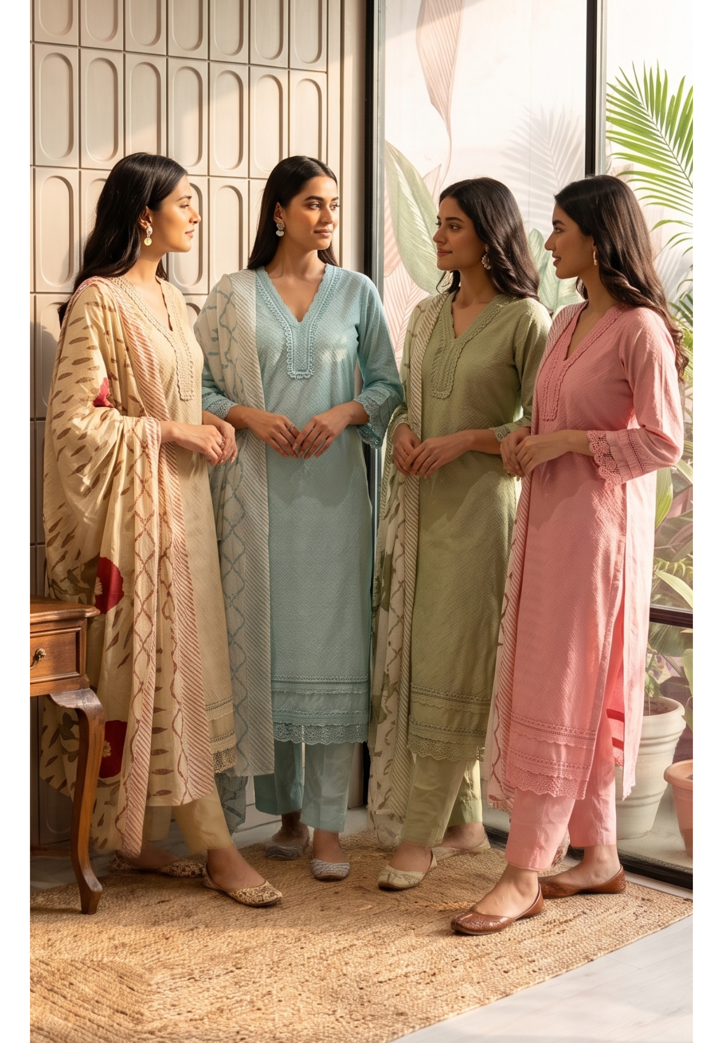 Elegant Straight Graceful Cotton Full Suit Set with Printed Dupatta & Lace Detailing- 14833 RB490