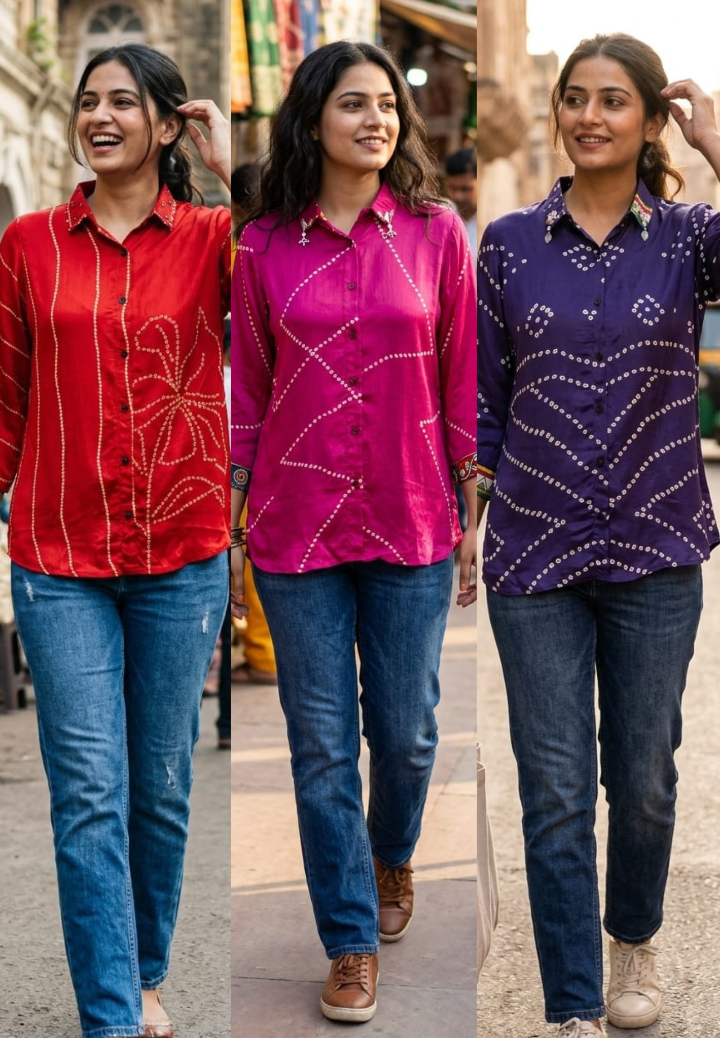 Classic Bandhani Dot Grid with Pichwai Cow & Mayurakshi Crepe Shirt- 14858