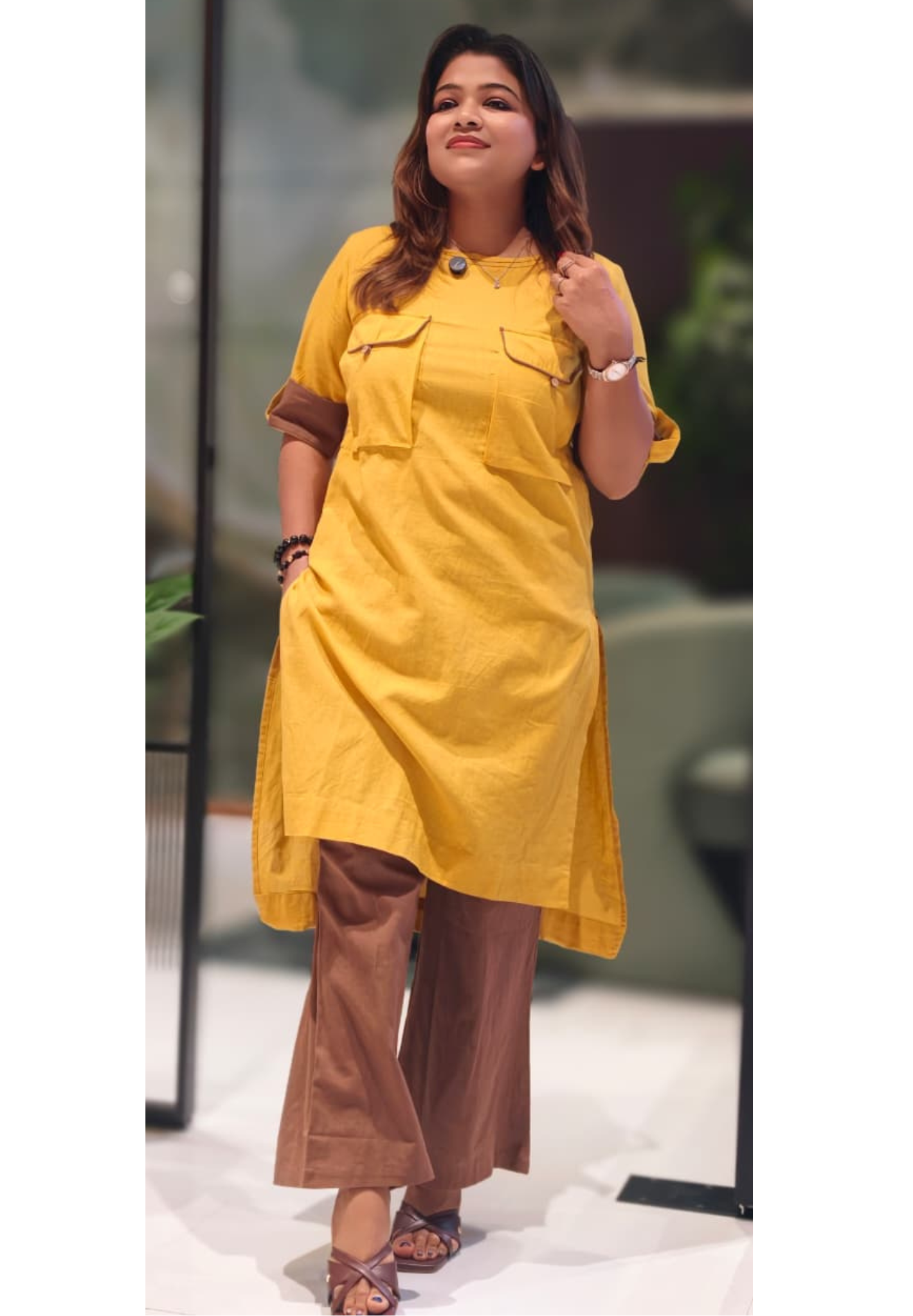 Buttoned Box Pocket Solid Straight Cut Cotton Co-Ord Set- 13224