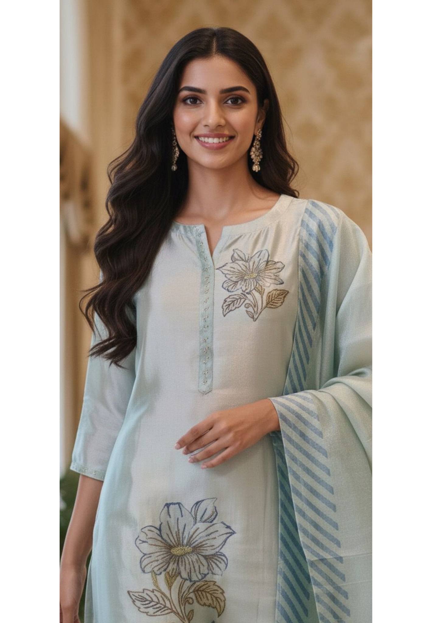 Sea Elegance Jandani Foloral Tissue Full Suit Set With Dupatta- 12870