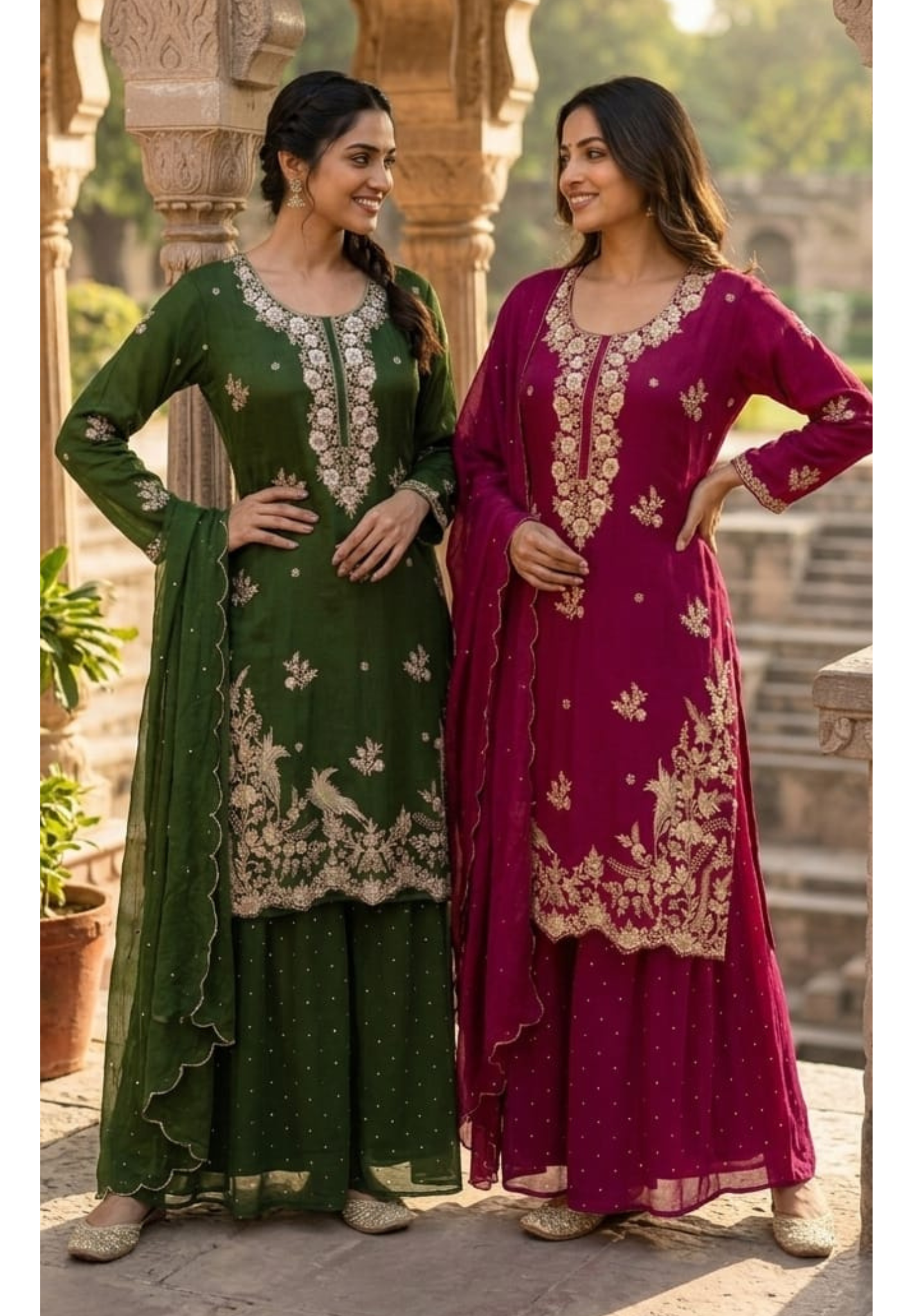 Royal Zari Embroidered Premium Chinon Sharara Full Suit Set with Scalloped Dupatta- 13389